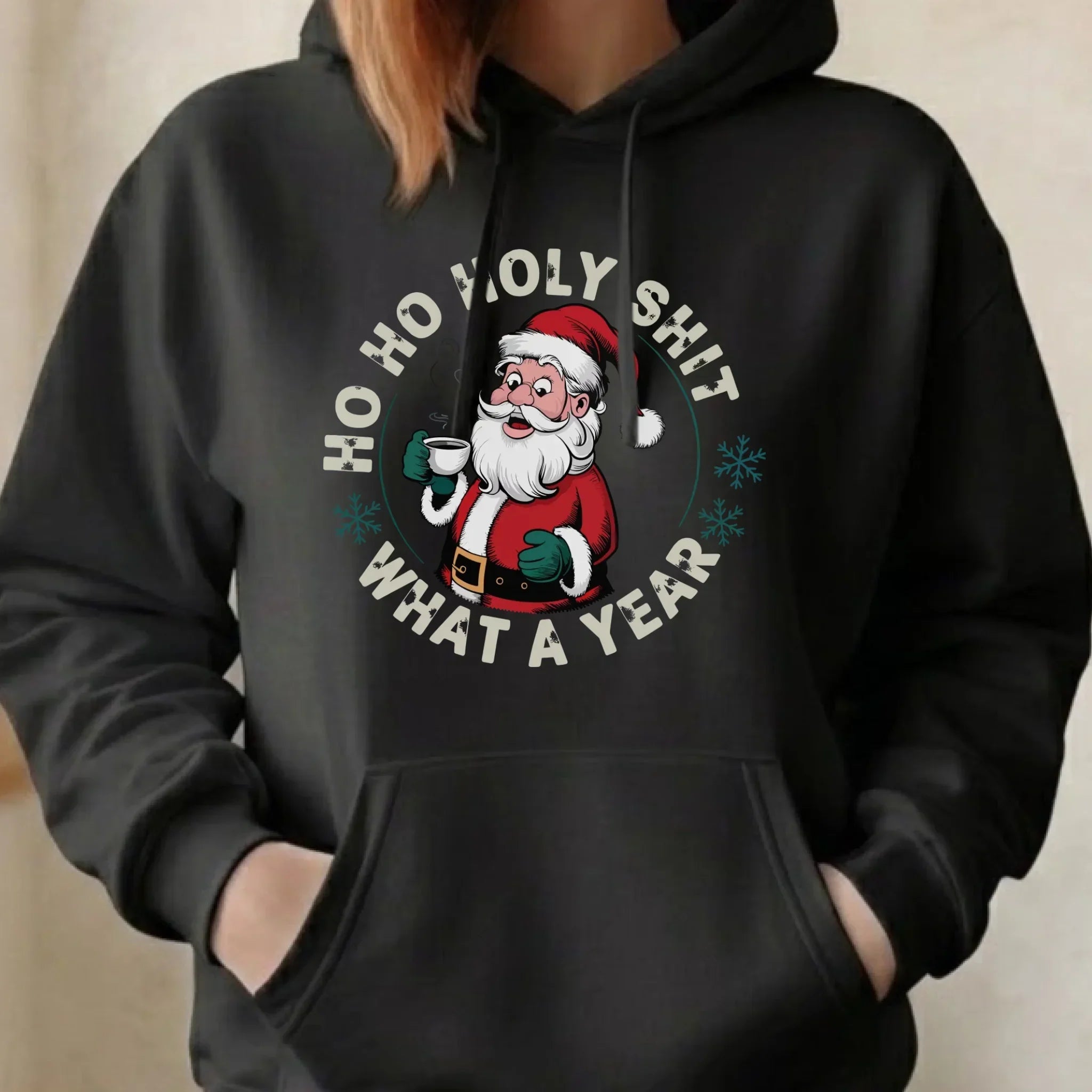 Bluza damska z kapturem świąteczna - Ho ho holy shit what a year BN74 - StoryCups.pl