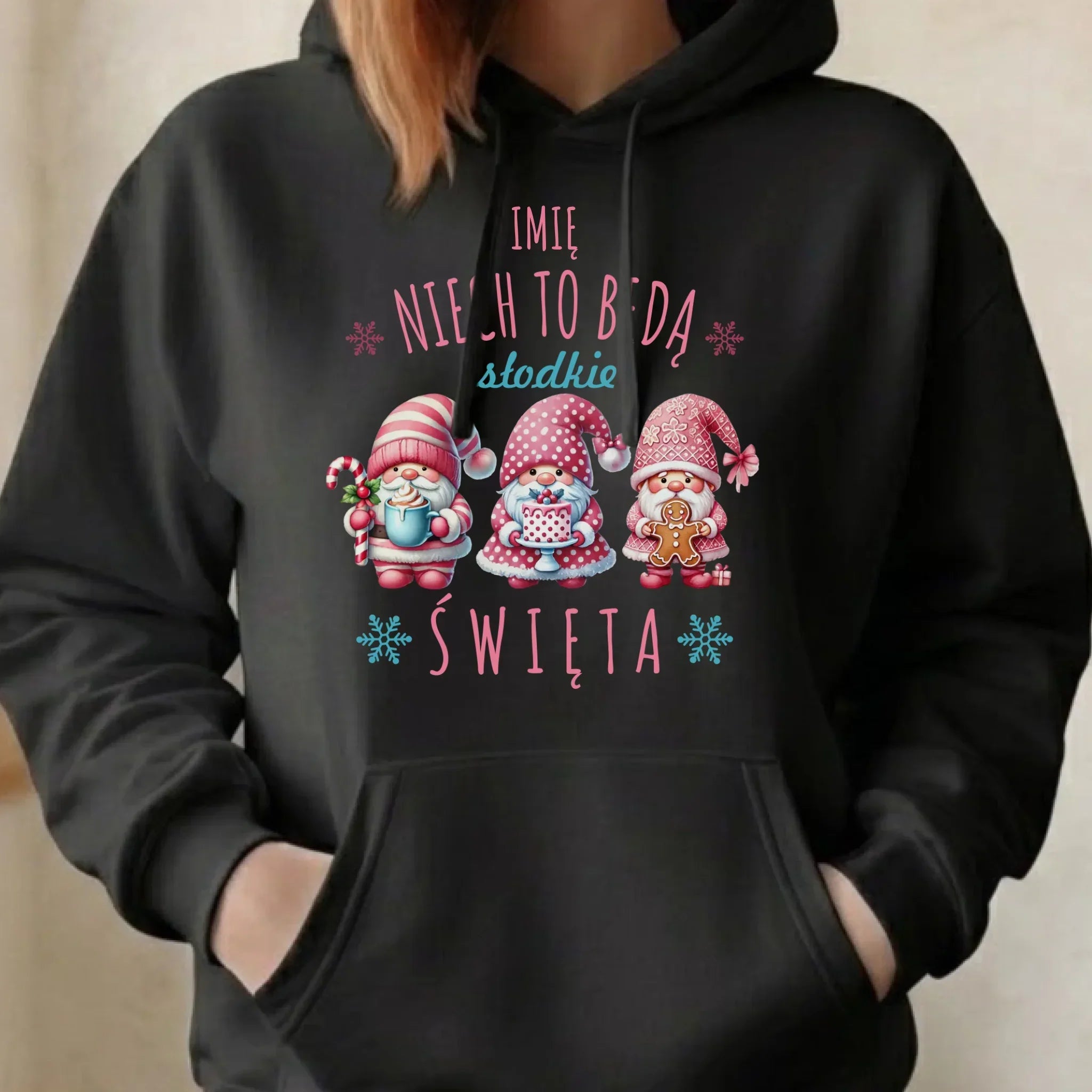 Bluza damska z kapturem świąteczna - Skrzaty Słodkie Święta - personalizowana BN57 - StoryCups.pl