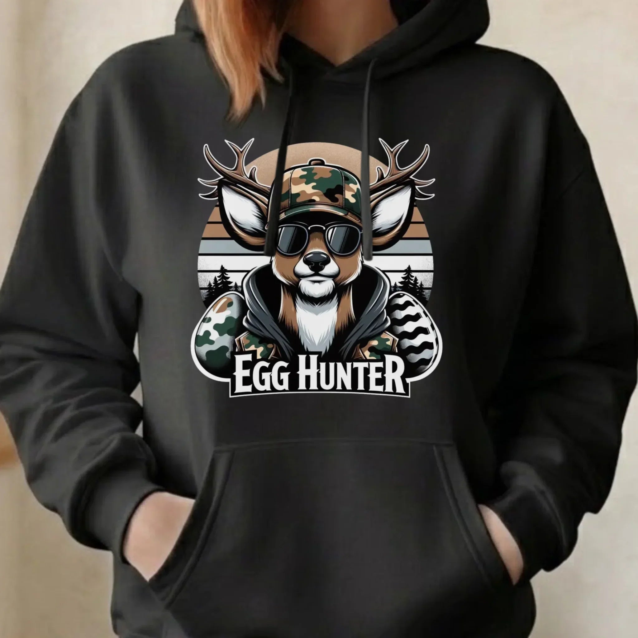 Bluza damska z kapturem wielkanocna - Jeleń Survival Egg hunter WN19 - StoryCups.pl
