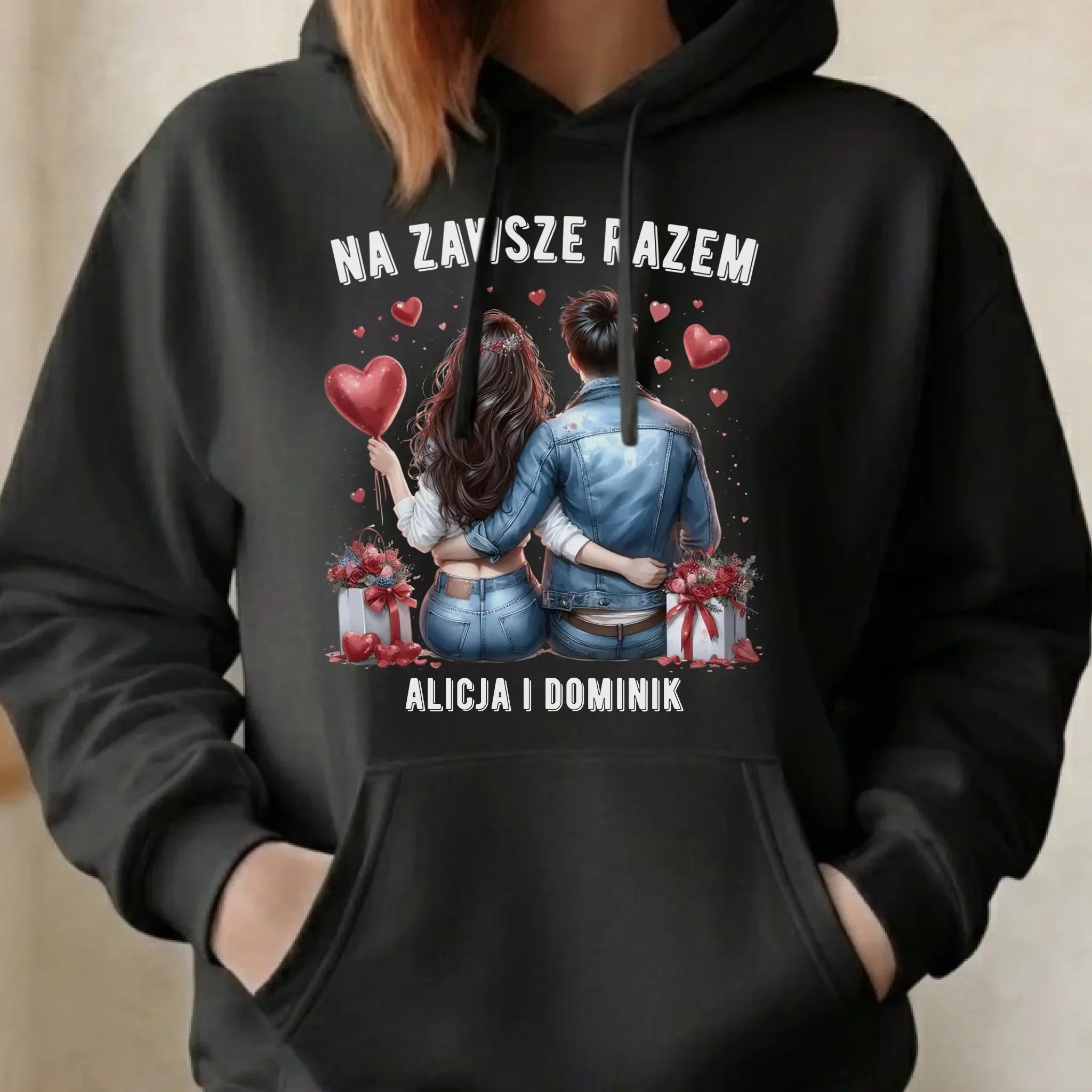 Bluza damska z kapturem dla par - Na zawsze razem - personalizowana W07 - StoryCups.pl