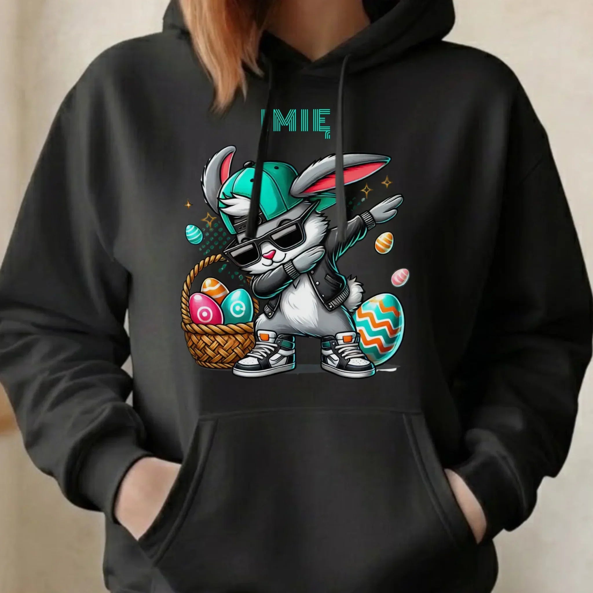 Bluza damska z kapturem wielkanocna - Zajączek Dab dance - personalizowana WN09 - StoryCups.pl