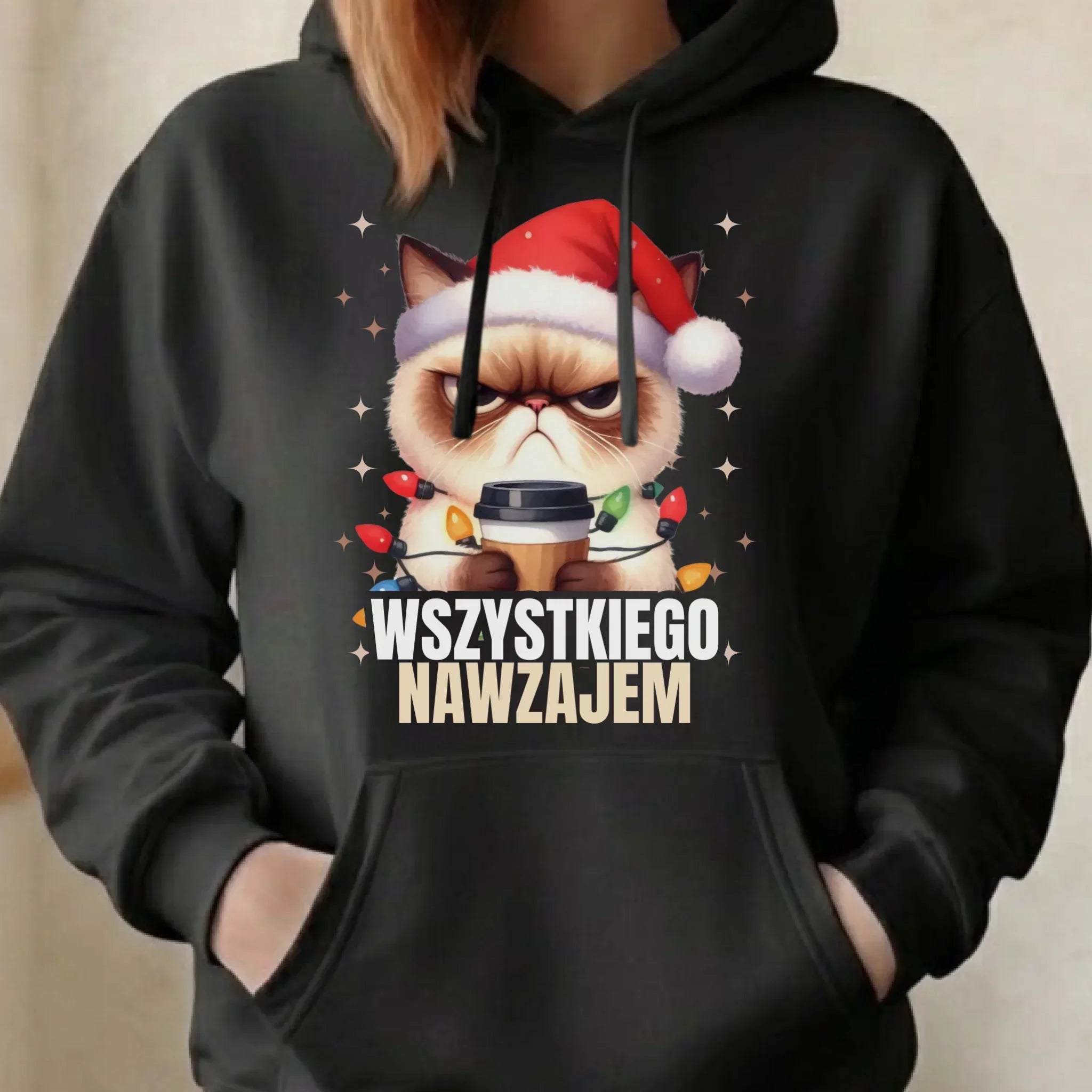 Bluza damska z kapturem świąteczna - Grumpy Cat Wszystkiego nawzajem BN33 - StoryCups.pl