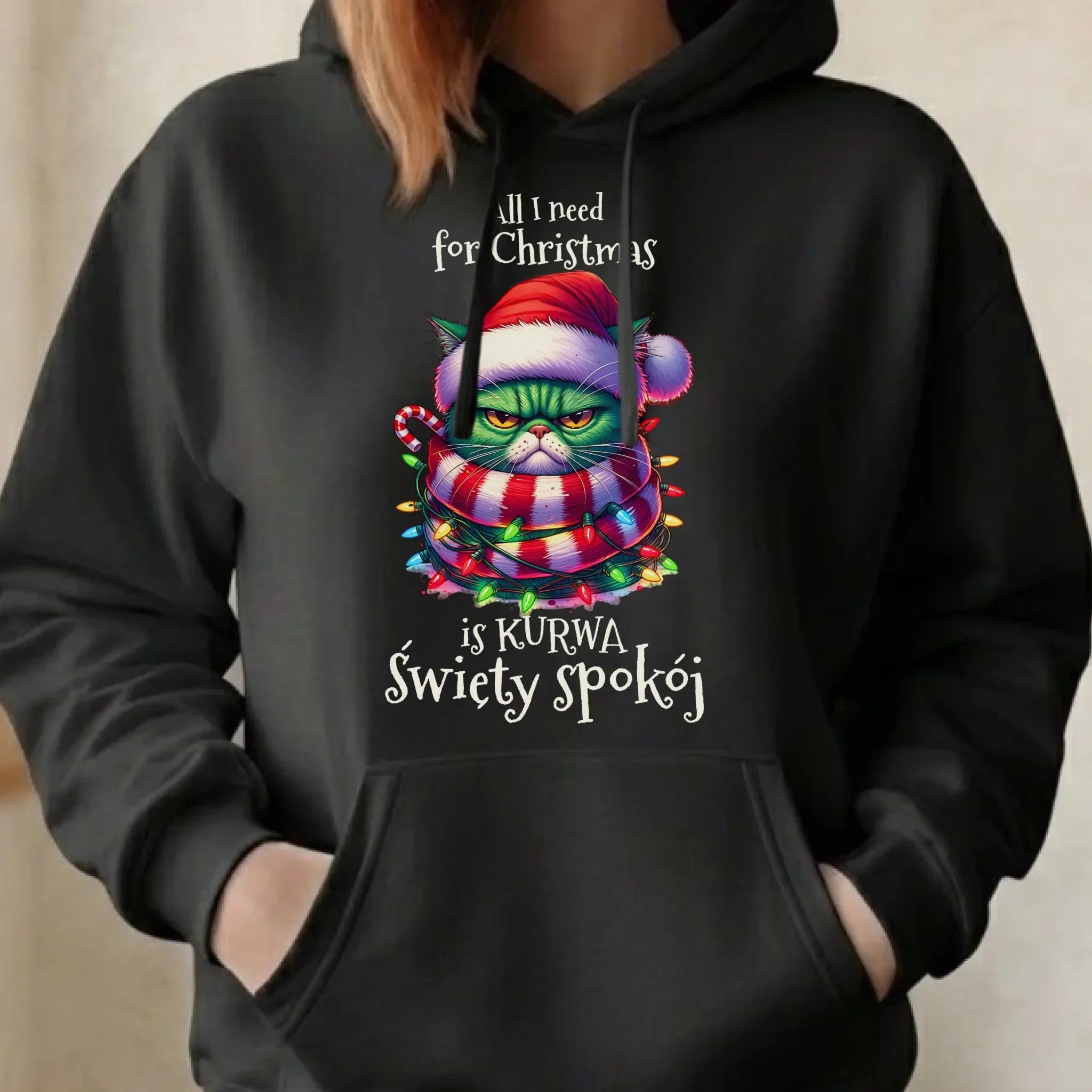 Bluza damska z kapturem świąteczna - All I need for Christmas is ku*wa święty spokój - bez cenzury BN101 - StoryCups.pl