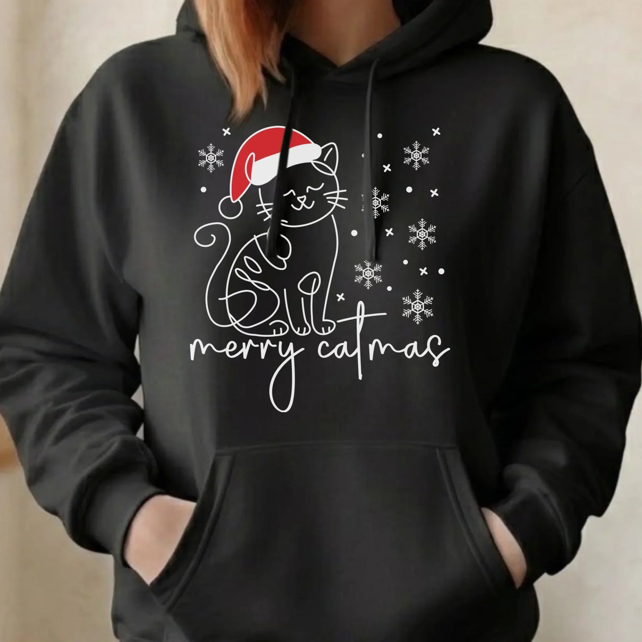 Bluza damska z kapturem świąteczna - prezent dla kociary - Merry catmas BN151 - StoryCups.pl