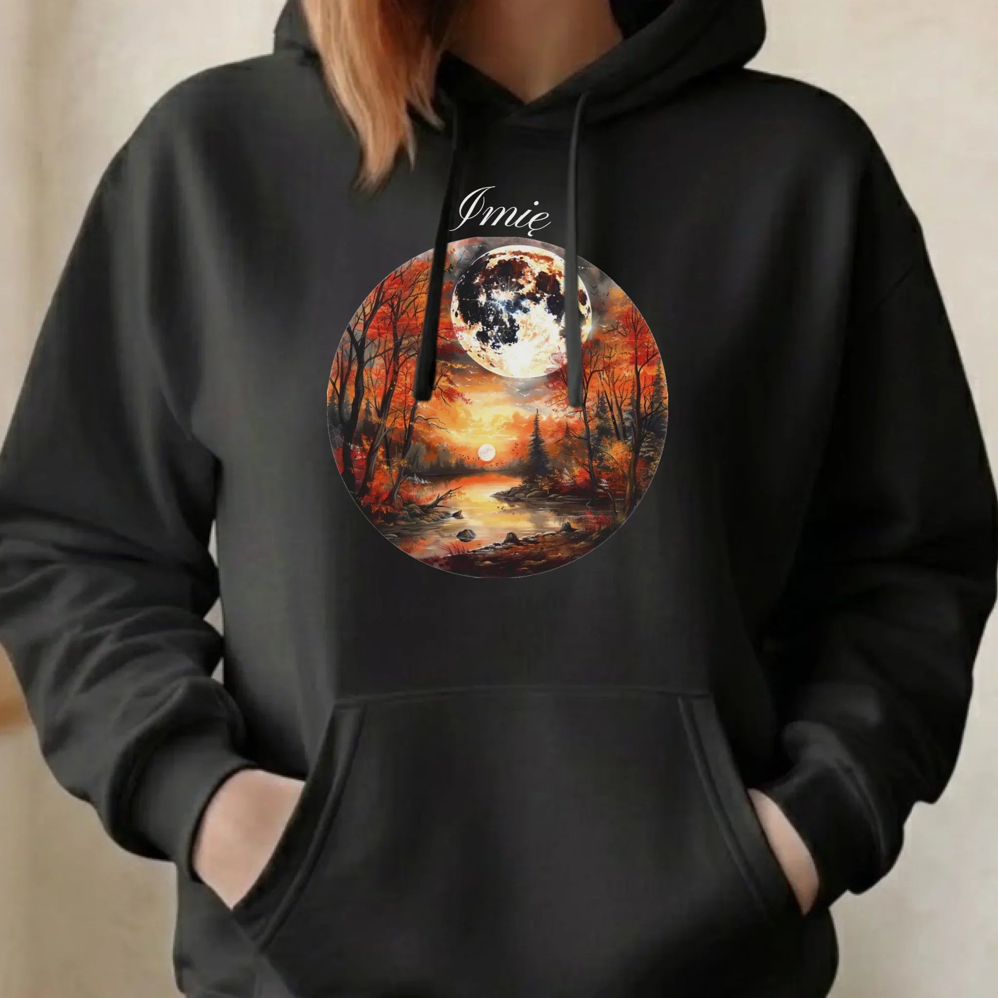 Bluza damska z kapturem jesieniara - Pełnia księżyca - personalizowana JS10 - StoryCups.pl