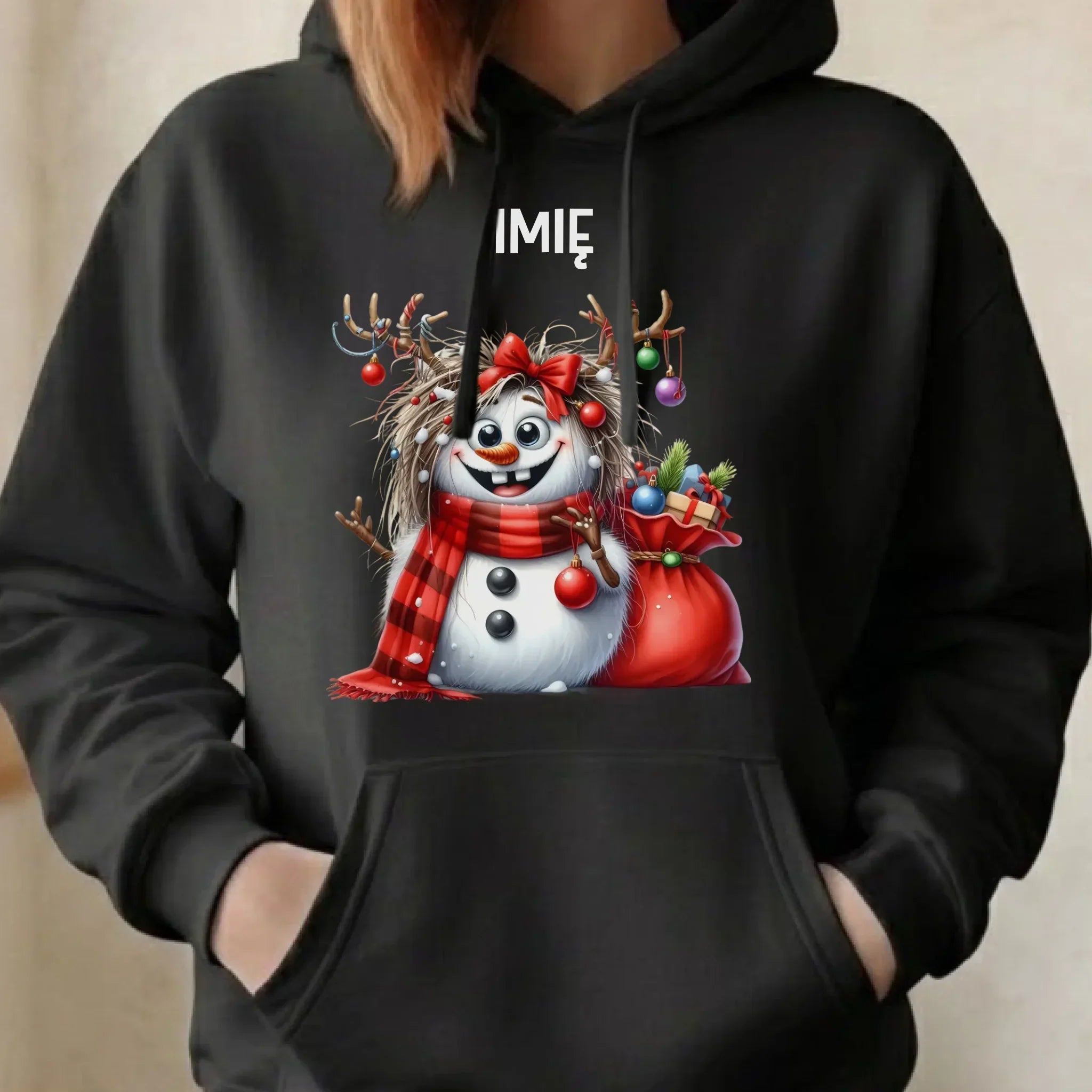 Bluza damska z kapturem świąteczna - Bałwanek - personalizowana BN70 - StoryCups.pl