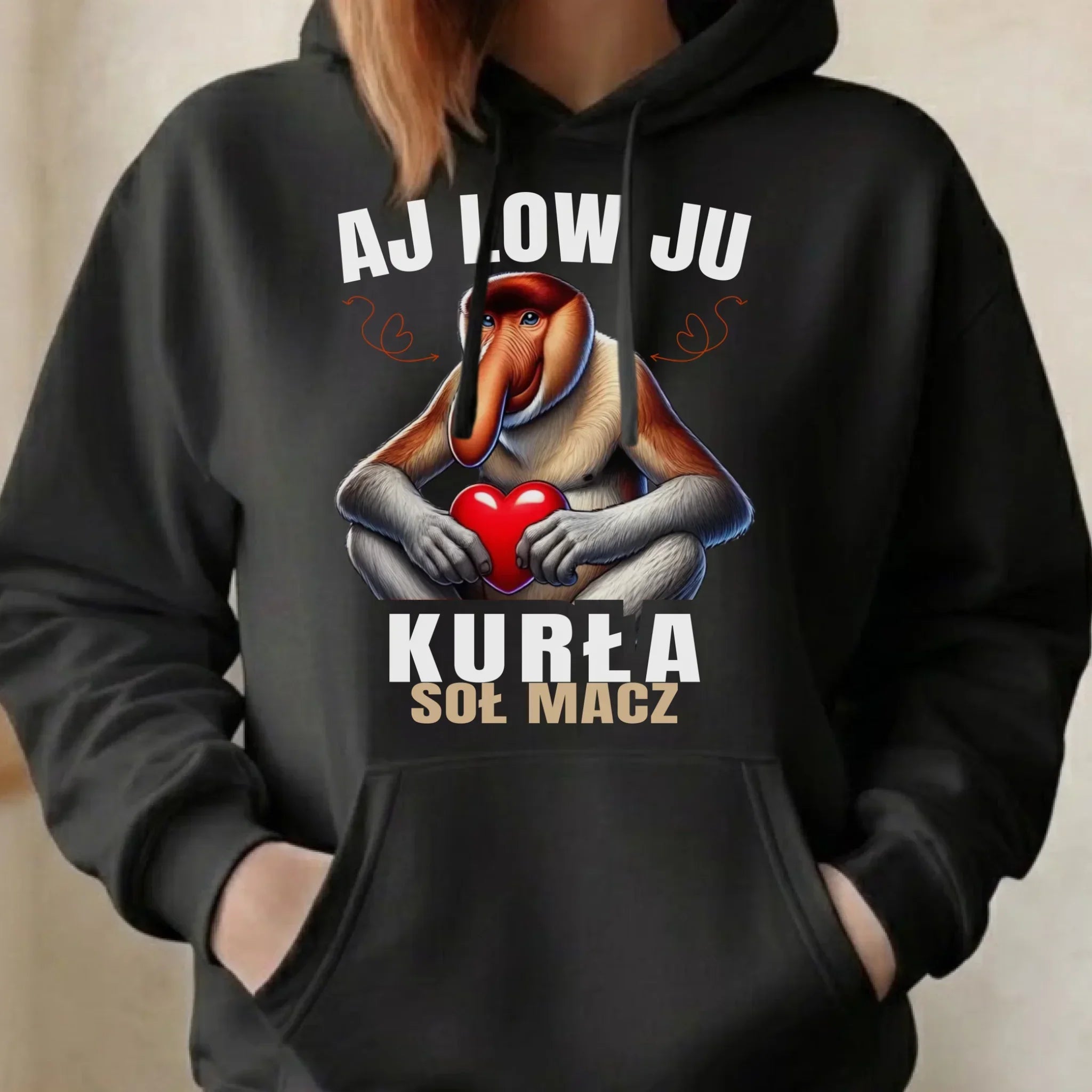 Bluza damska z kapturem dla par - Janusz nosacz - Aj low ju kurła W26 - StoryCups.pl