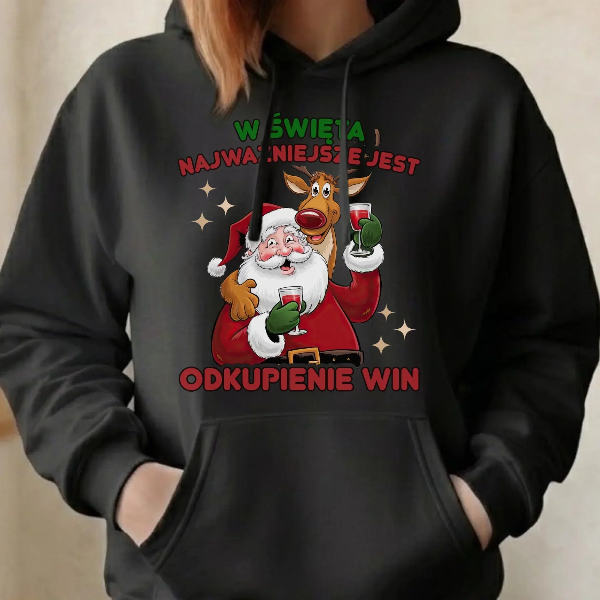Bluza damska z kapturem świąteczna - W święta najważniejsze jest odkupienie win BN73 - StoryCups.pl