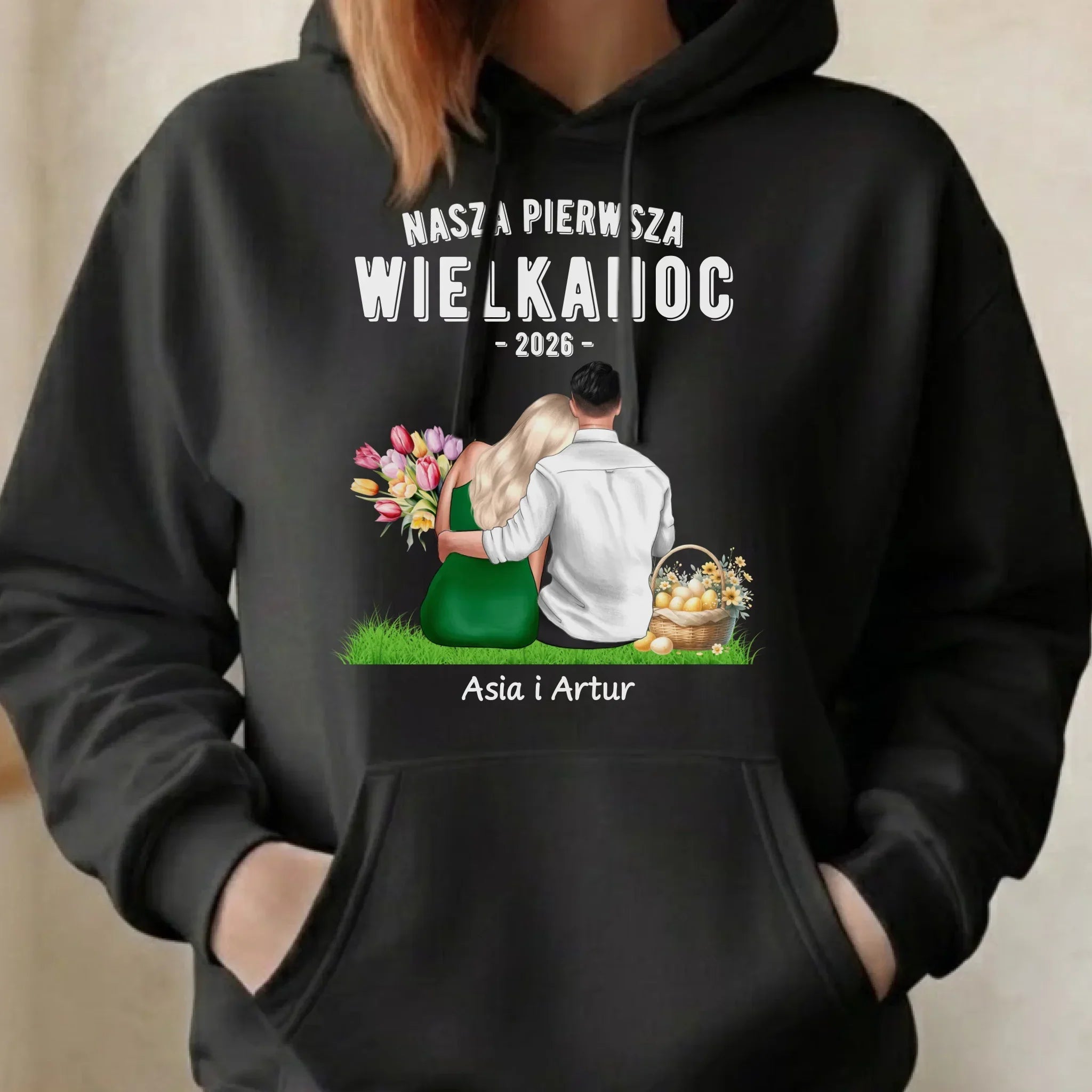Bluza damska z kapturem wielkanocna dla par - Nasza pierwsza Wielkanoc - personalizowana WN16 - StoryCups.pl