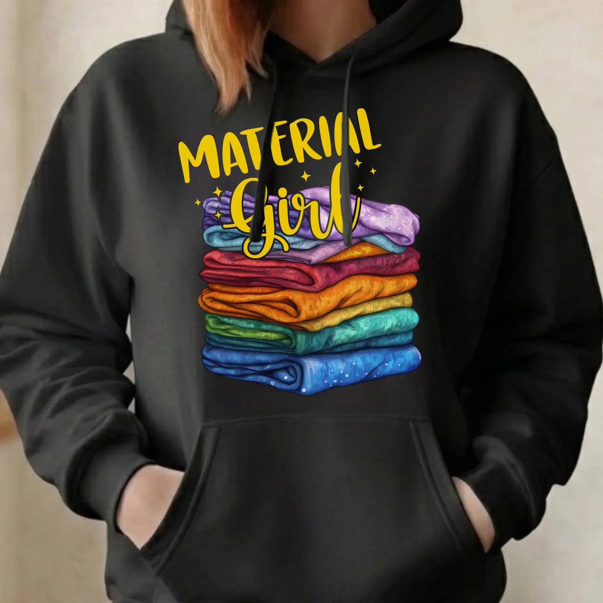 Bluza damska z kapturem szyciowa - prezent dla krawcowej - Material Girl HS02 - StoryCups.pl