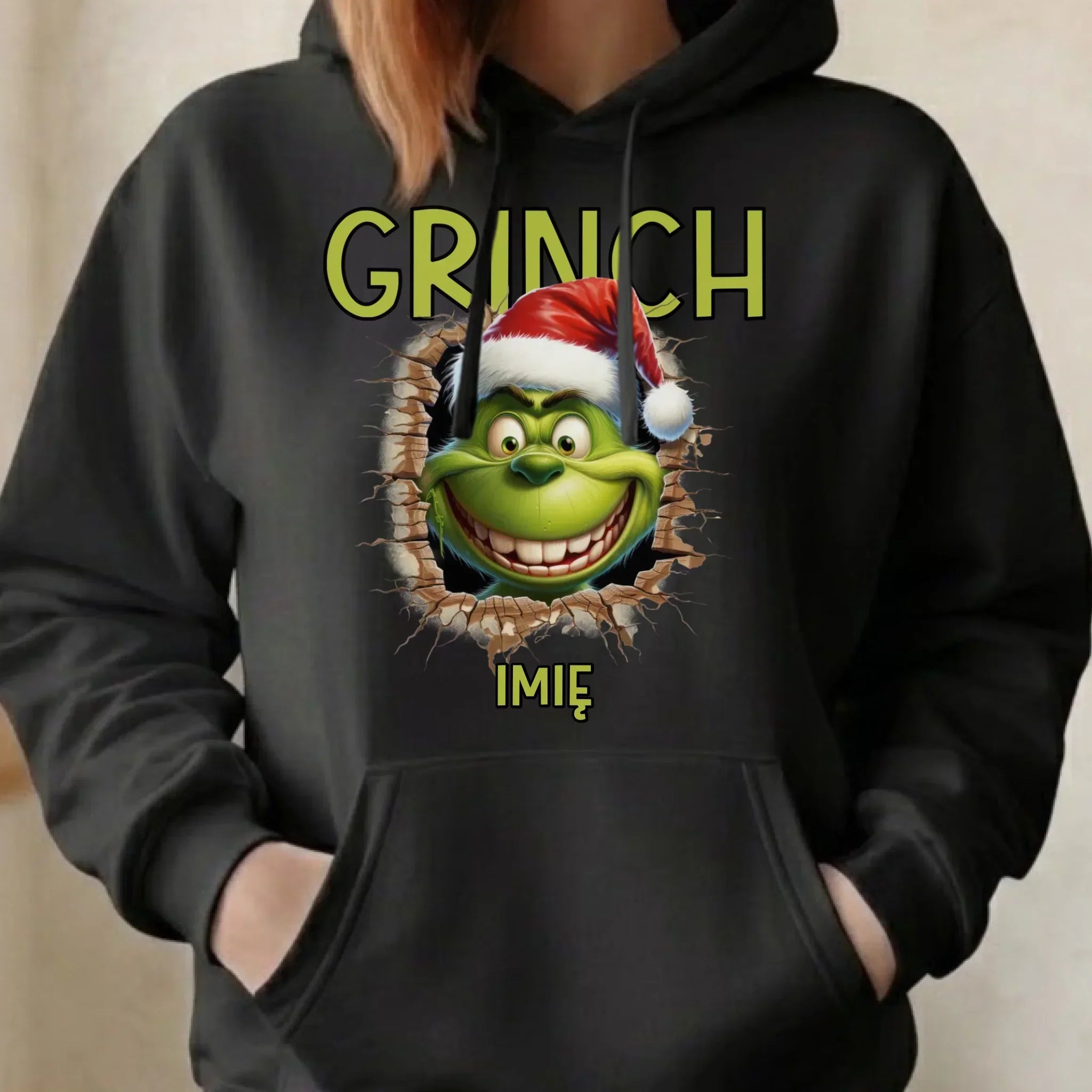 Bluza damska z kapturem świąteczna - Grinch - personalizowana BN112 - StoryCups.pl