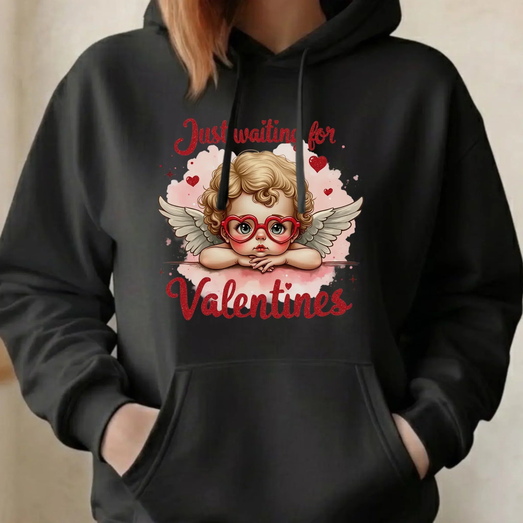 Bluza damska z kapturem na Walentynki - Just waiting for Valentines W24 - StoryCups.pl