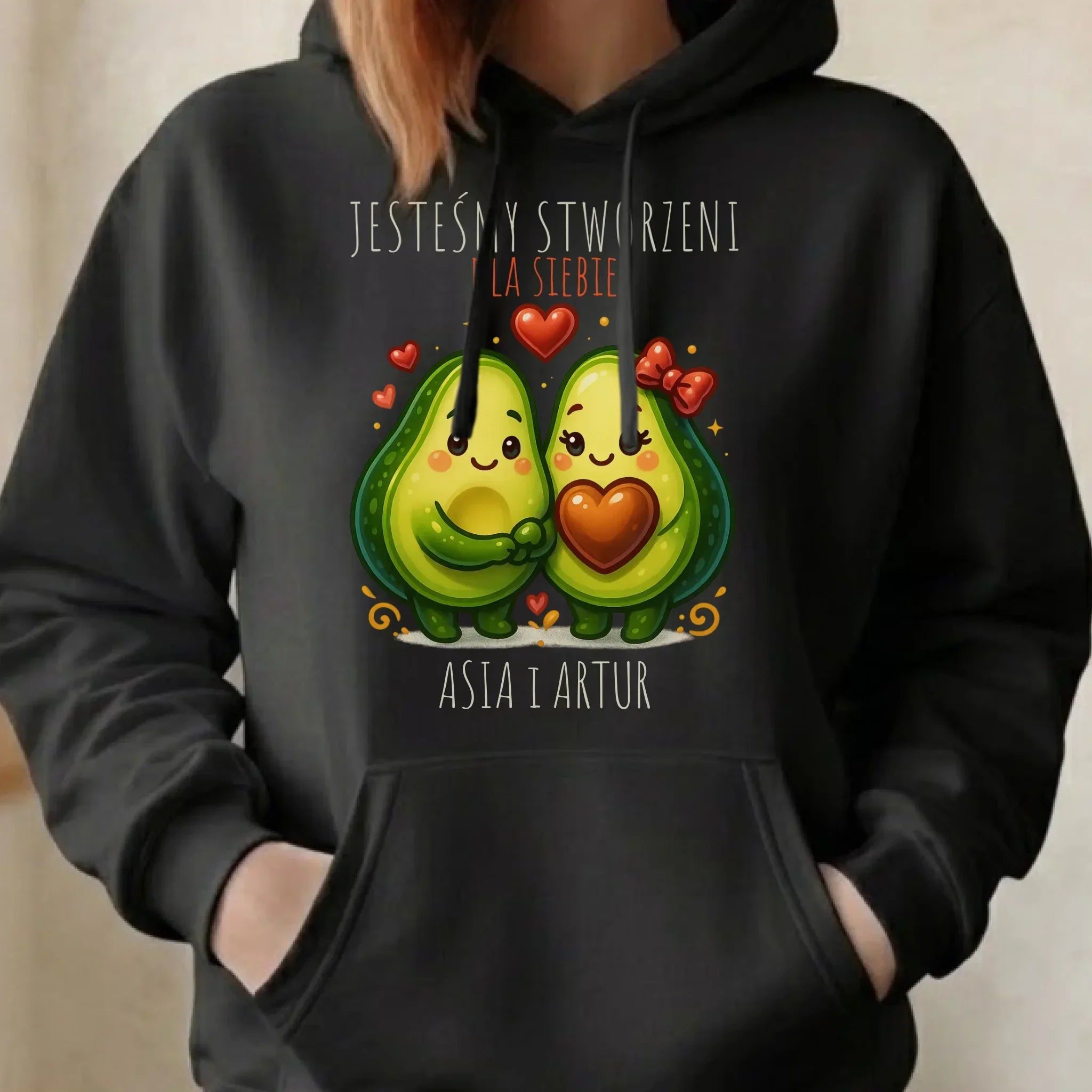 Bluza damska z kapturem - Awokado Stworzeni dla siebie - personalizowana W91 - StoryCups.pl