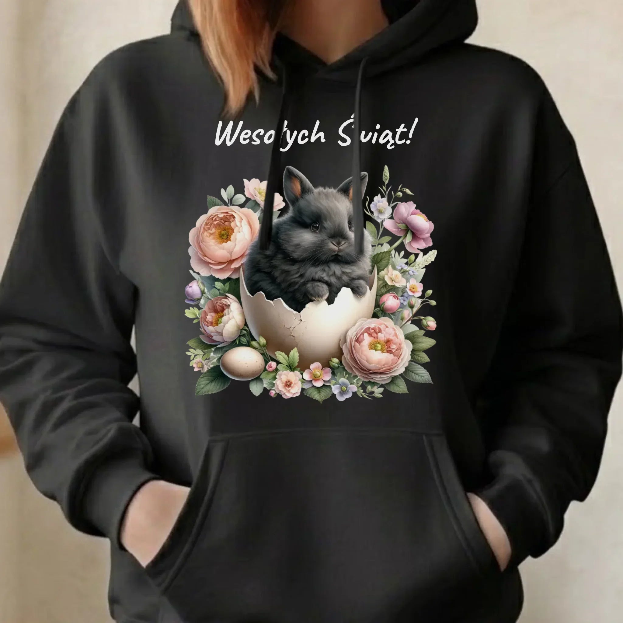 Bluza damska z kapturem na Wielkanoc - Zajączek w pisance Wesołych Świąt WN03 - StoryCups.pl