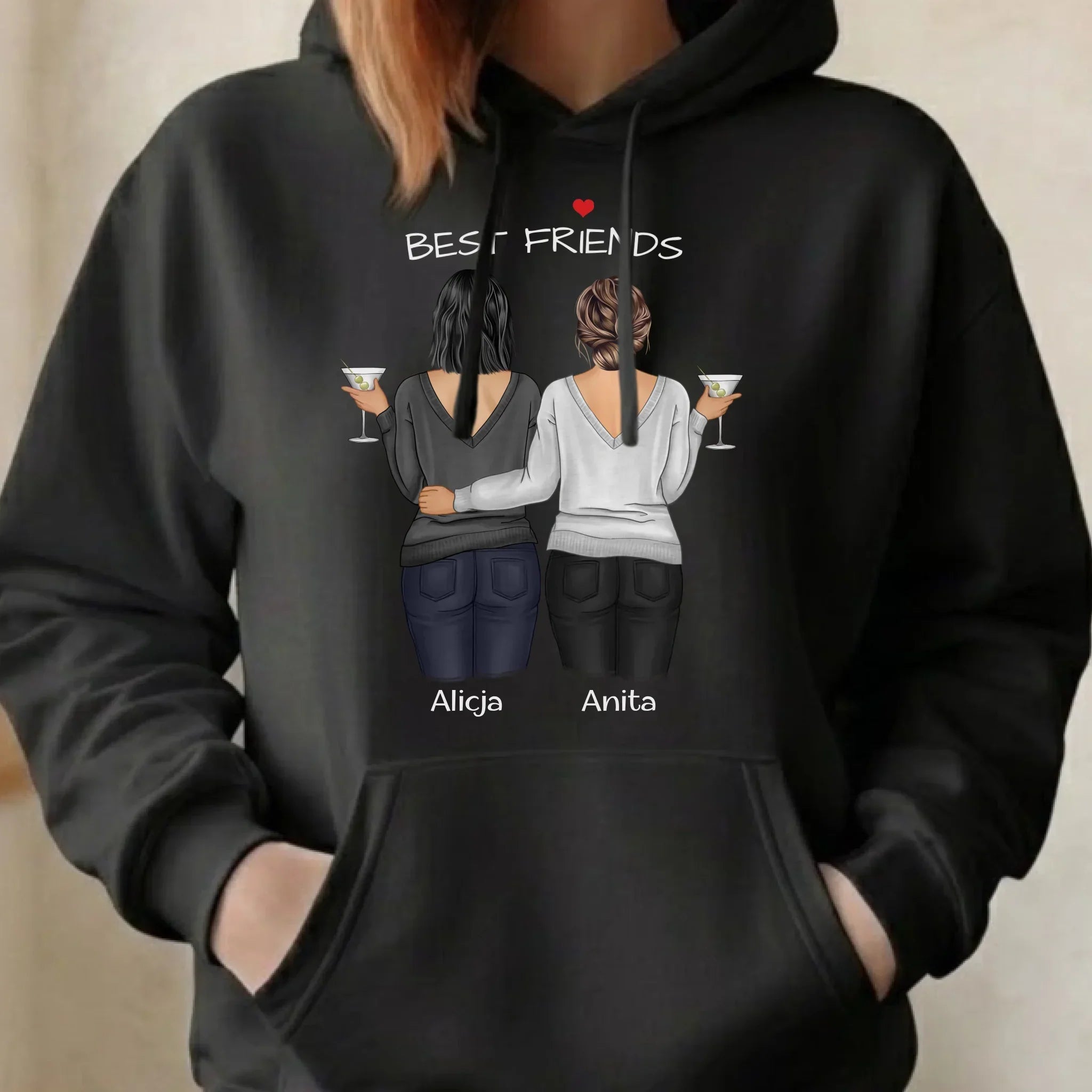 Bluza damska z kapturem - prezent dla przyjaciółki - Best Friends - personalizowane postacie 2-4 osoby PR03