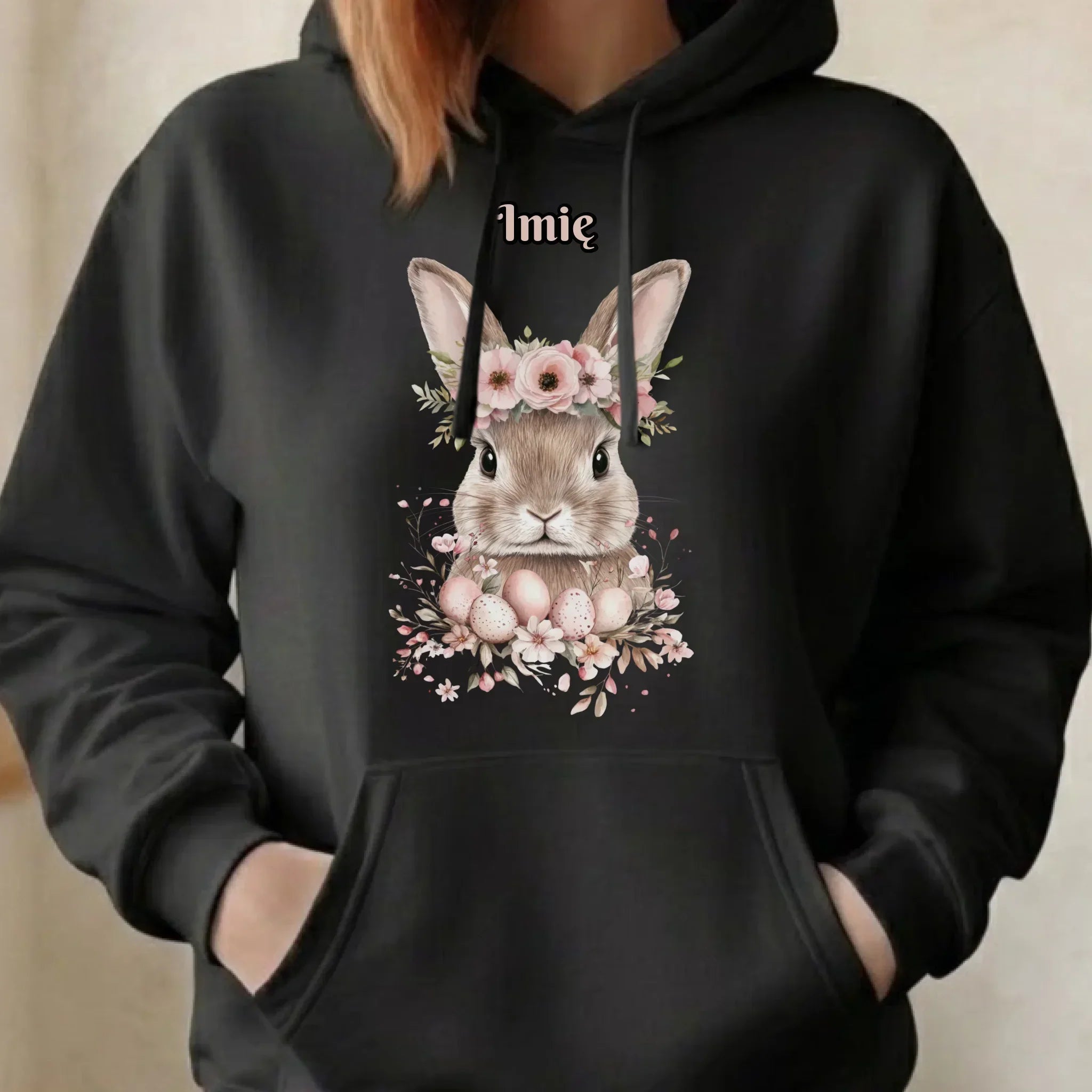 Bluza damska z kapturem na Wielkanoc - Zajączek Boho - personalizowana WN05 - StoryCups.pl