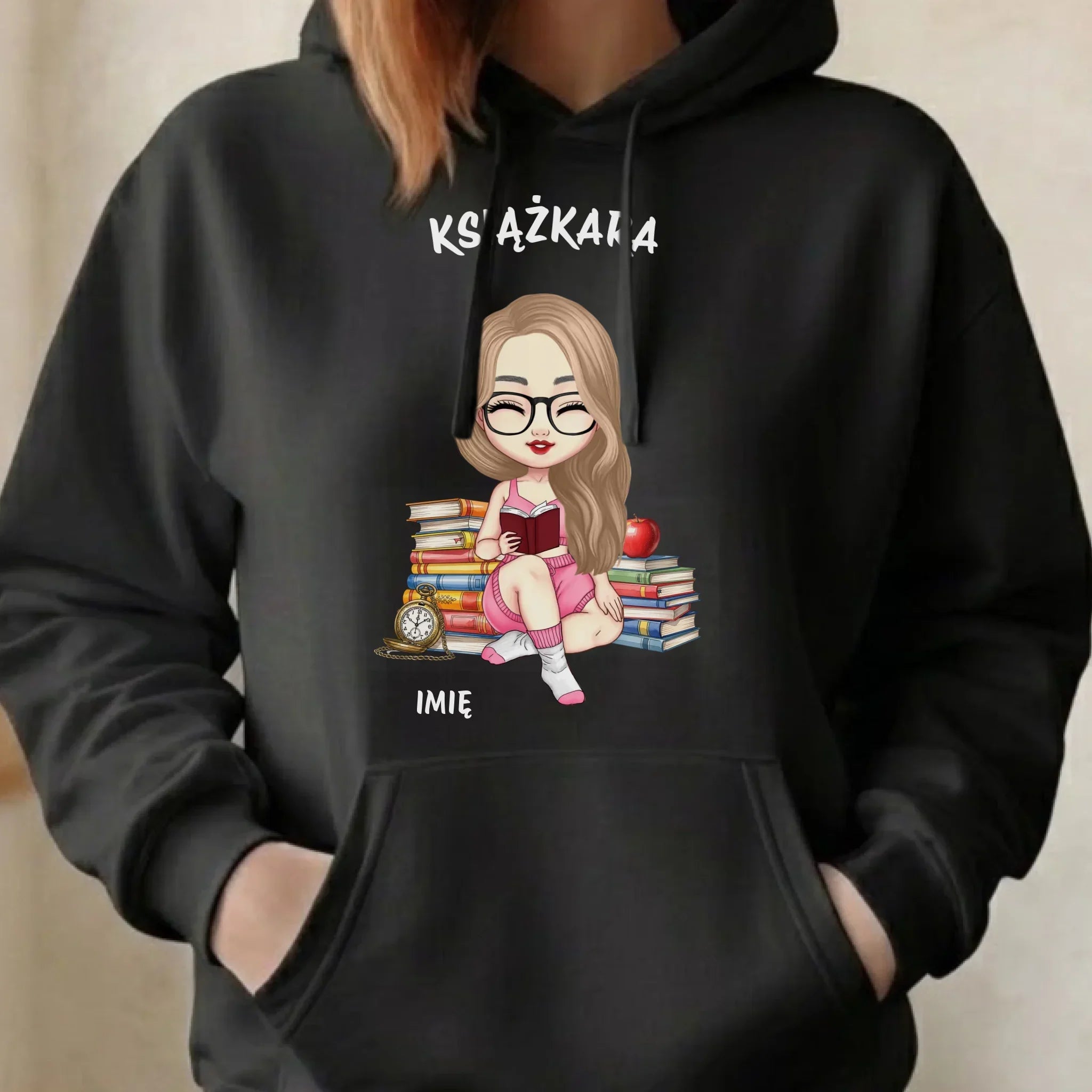 Bluza damska z kapturem - Książkara - Prezent dla miłośniczki czytania książek - personalizowana DZ04 - StoryCups.pl