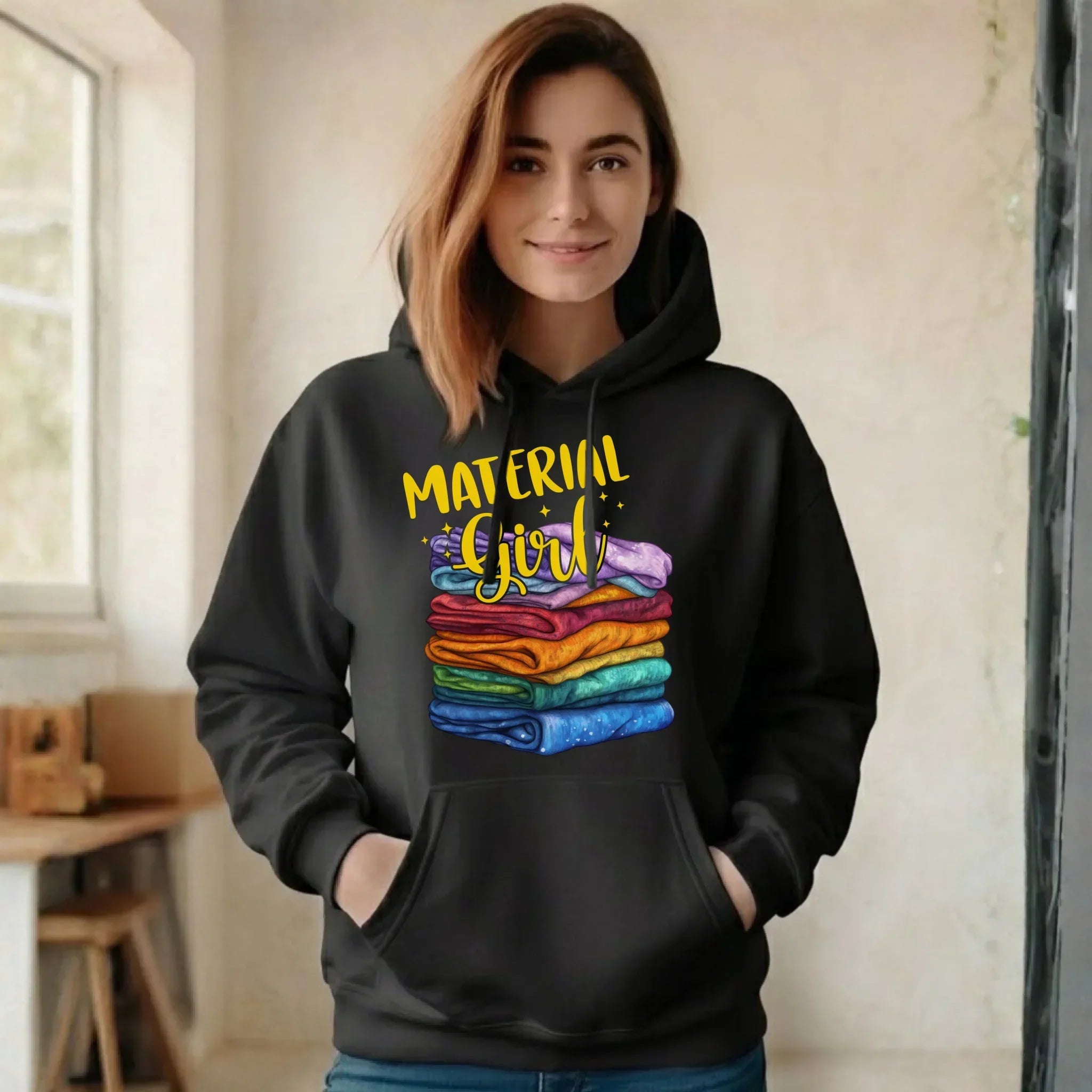 Bluza damska z kapturem szyciowa - prezent dla krawcowej - Material Girl HS02 - StoryCups.pl