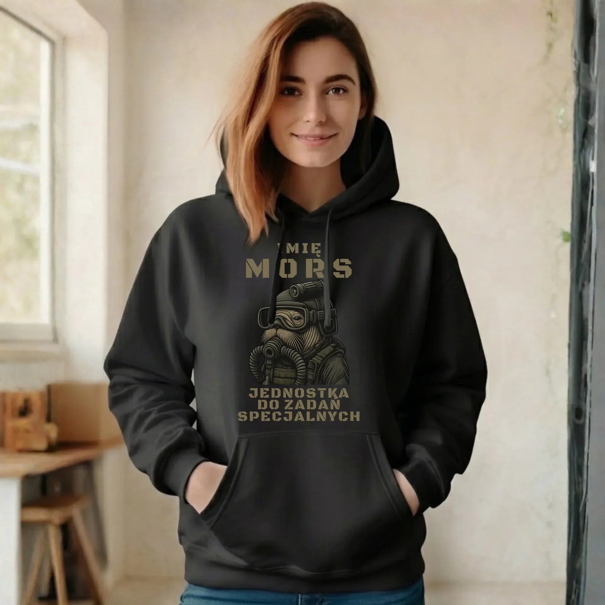 Bluza damska z kapturem - prezent dla morsa - Mors do zadań specjalnych - personalizowana HM07 - StoryCups.pl