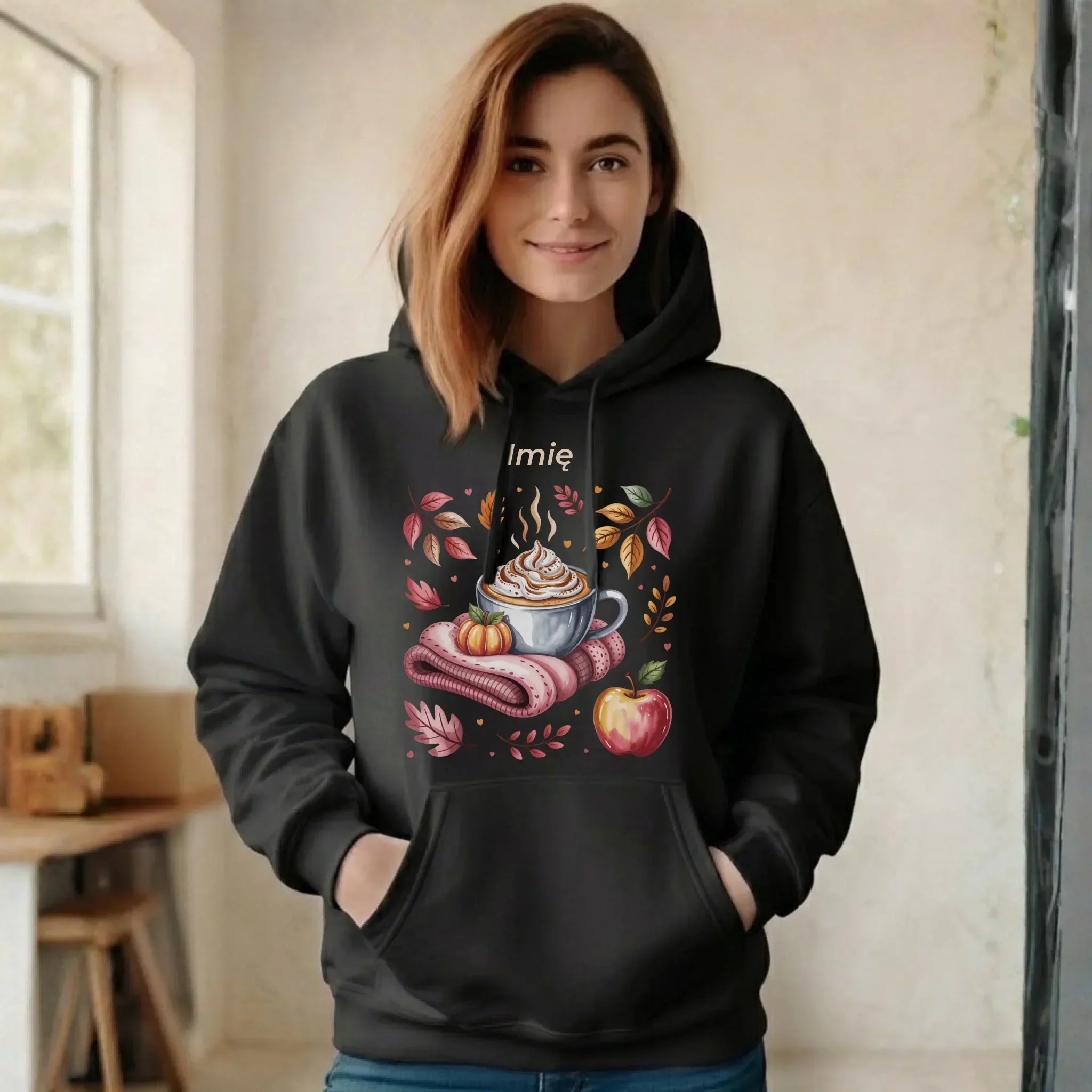 Bluza damska z kapturem jesienna - Przytulna jesień - personalizowana JS29 - StoryCups.pl