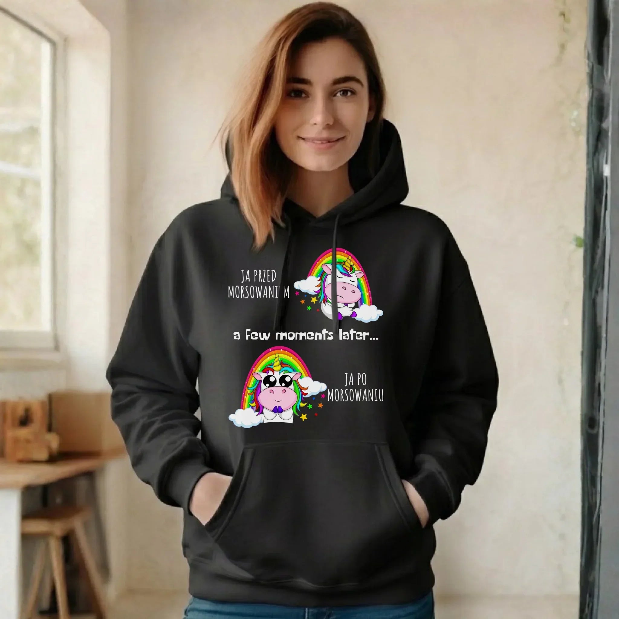 Bluza damska z kapturem - prezent dla morsa - Jednorożec - Ja po morsowaniu HM11 - StoryCups.pl