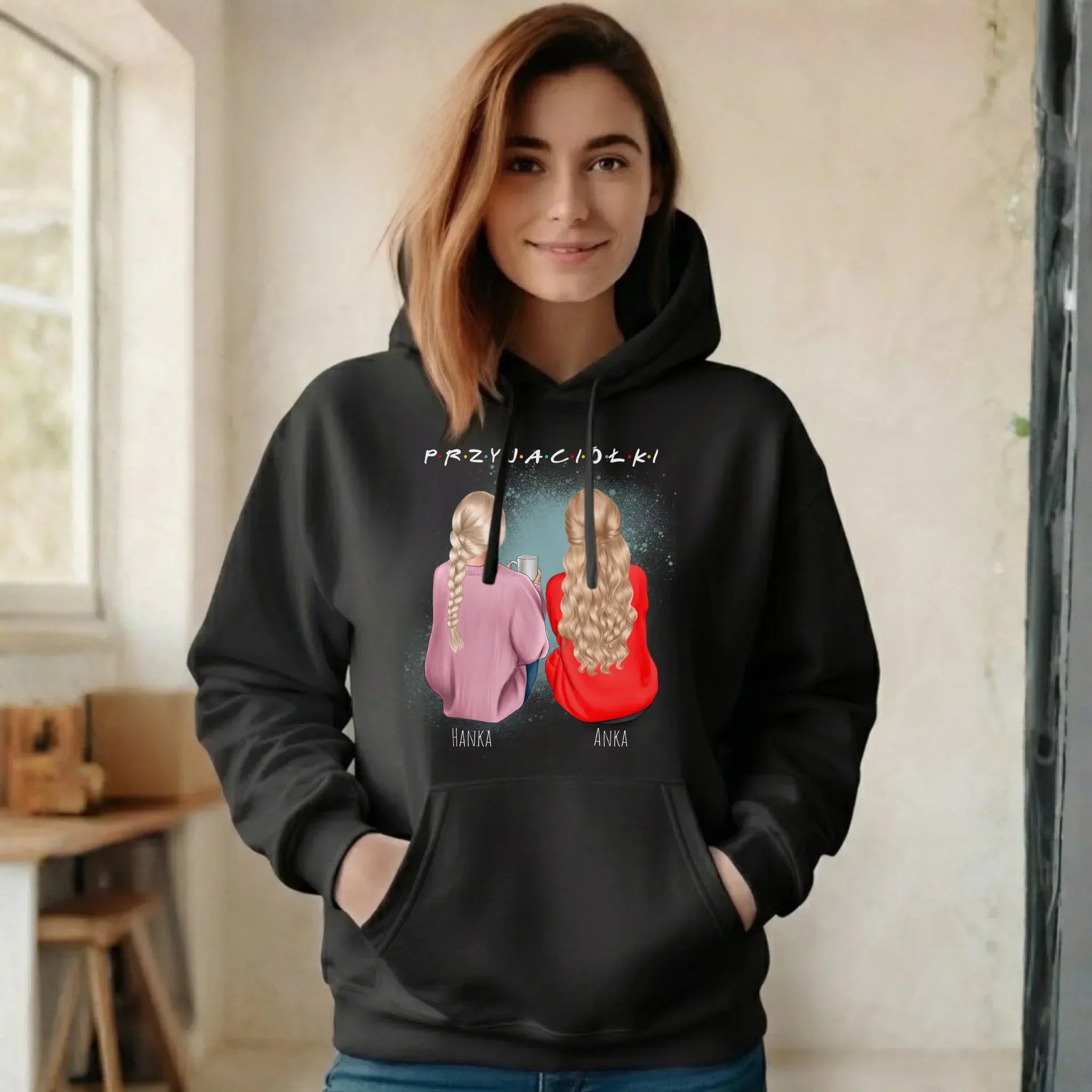 Bluza damska z kapturem - prezent dla przyjaciółki - personalizowane postacie 2-4 osoby PR02 - StoryCups.pl