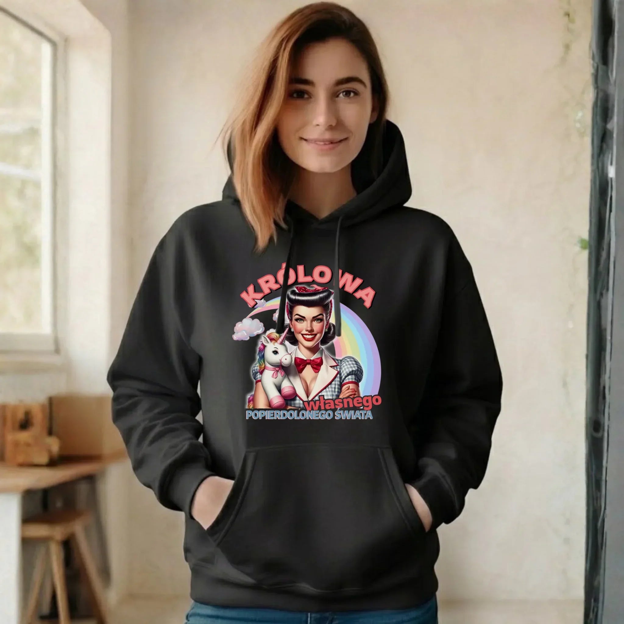 Bluza damska z kapturem retro – Królowa własnego popierd*onego świata - bez cenzury DZ08 - StoryCups.pl