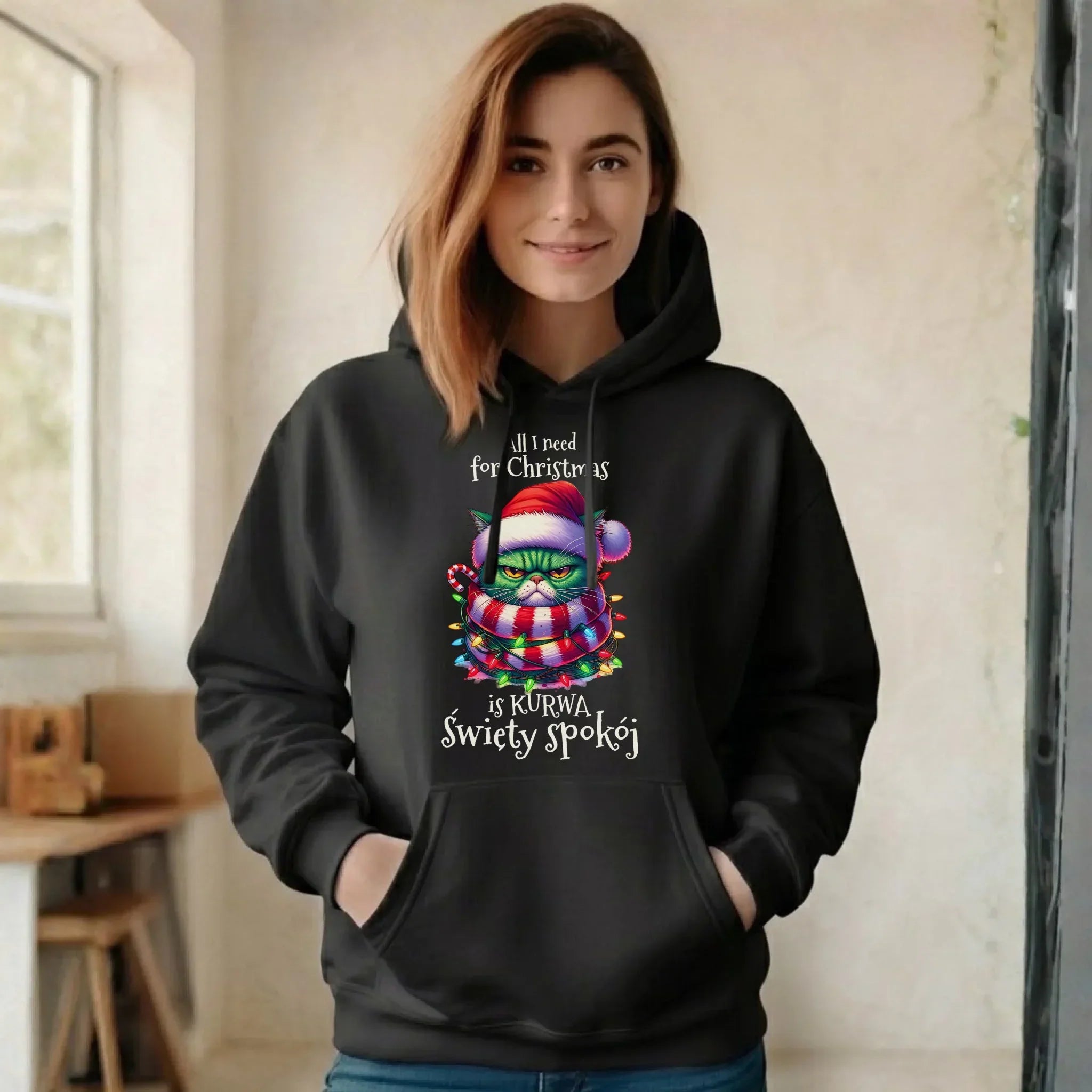 Bluza damska z kapturem świąteczna - All I need for Christmas is ku*wa święty spokój - bez cenzury BN101 - StoryCups.pl