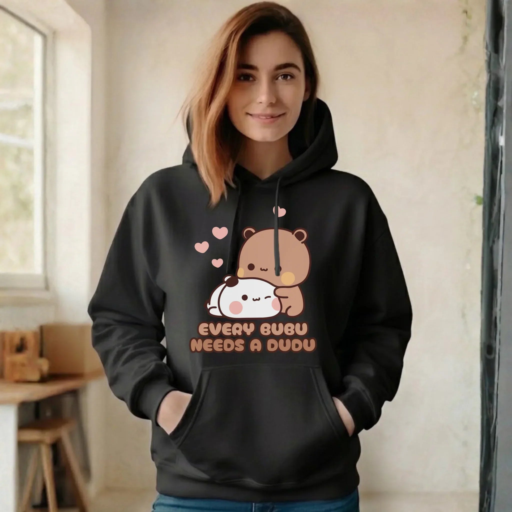 Bluza damska z kapturem dla par - Every Bubu needs a Dudu W33