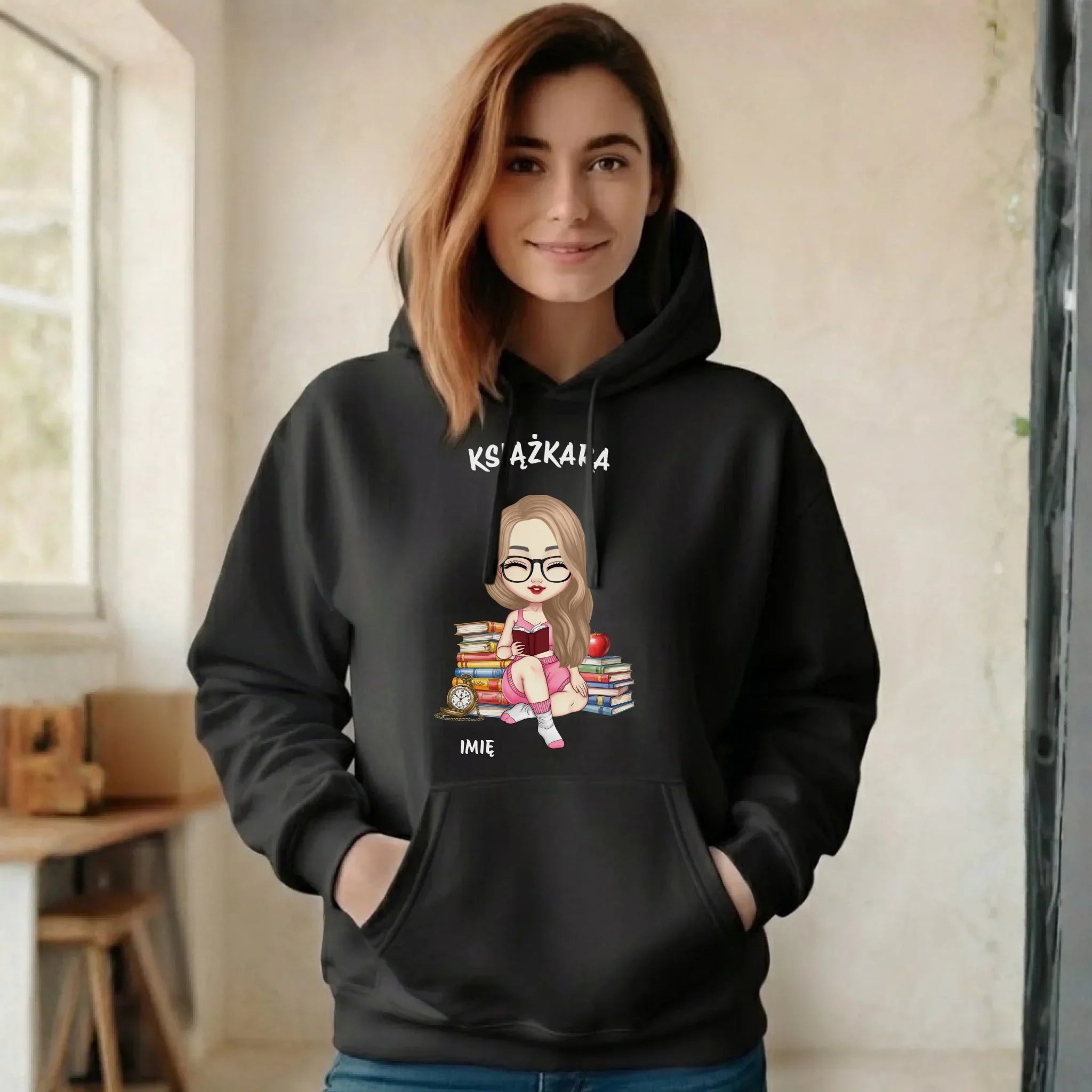 Bluza damska z kapturem - Książkara - Prezent dla miłośniczki czytania książek - personalizowana DZ04 - StoryCups.pl