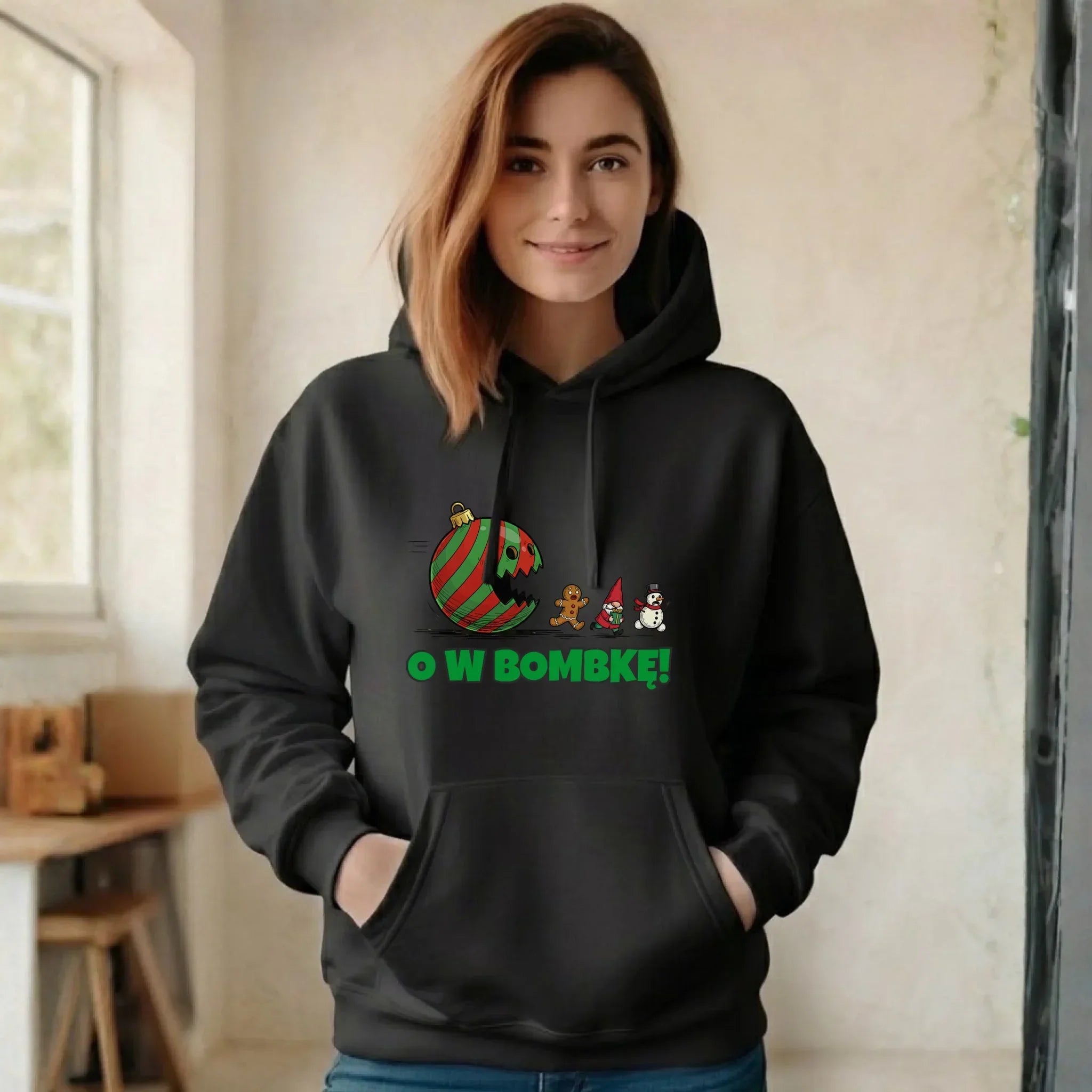 Bluza damska z kapturem świąteczna - O w bombkę BN142 - StoryCups.pl