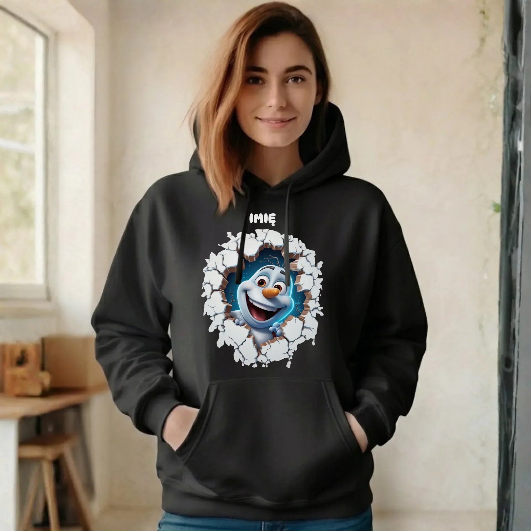 Bluza damska z kapturem świąteczna - Bałwan 3D - personalizowana BN84 - StoryCups.pl