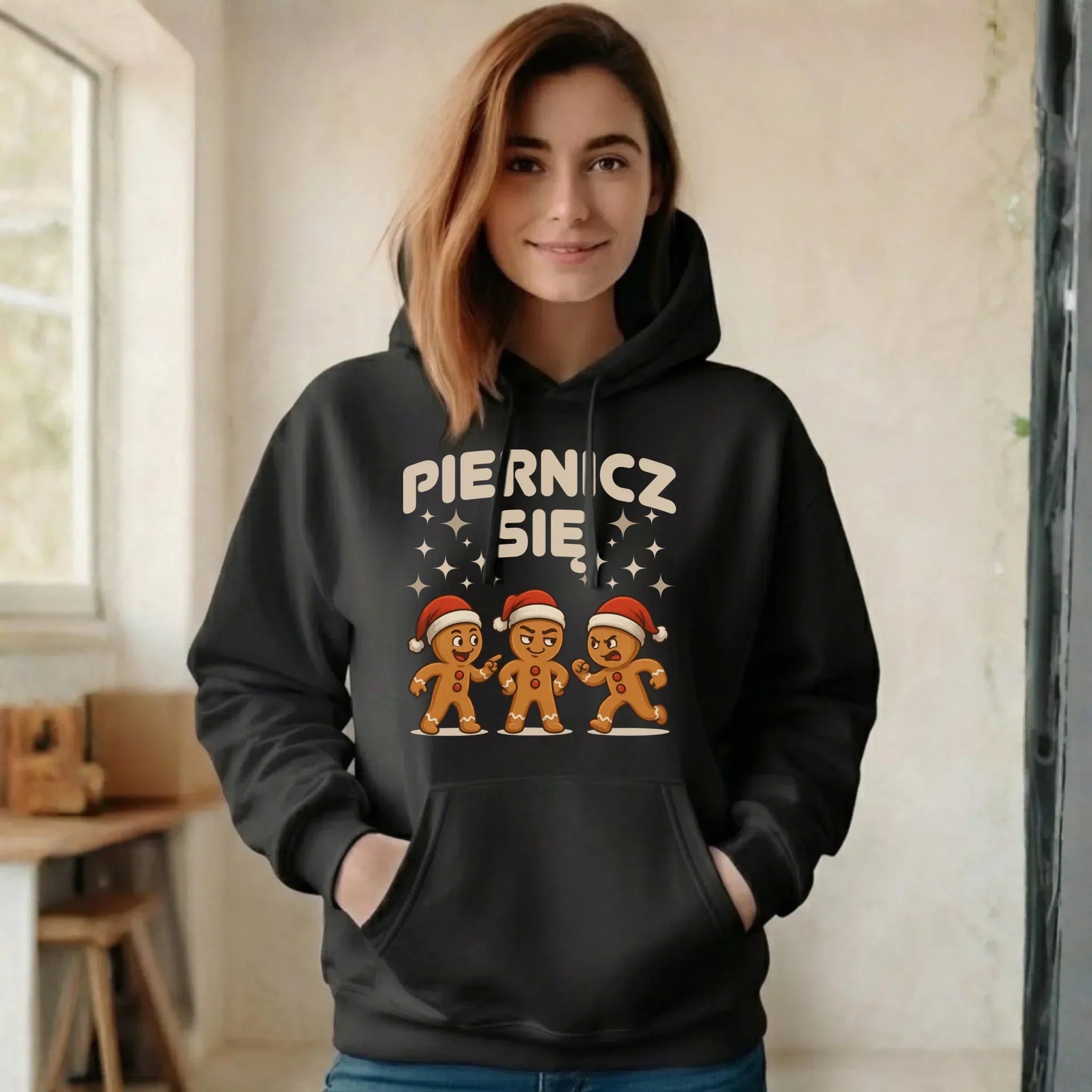 Bluza damska z kapturem świąteczna - Piernicz się BN149 - StoryCups.pl