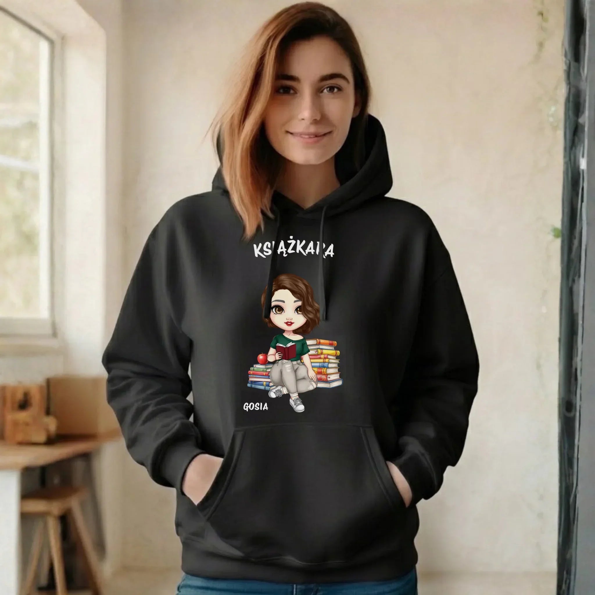 Bluza damska z kapturem - Książkara - Prezent dla miłośniczki czytania książek - personalizowana DZ03