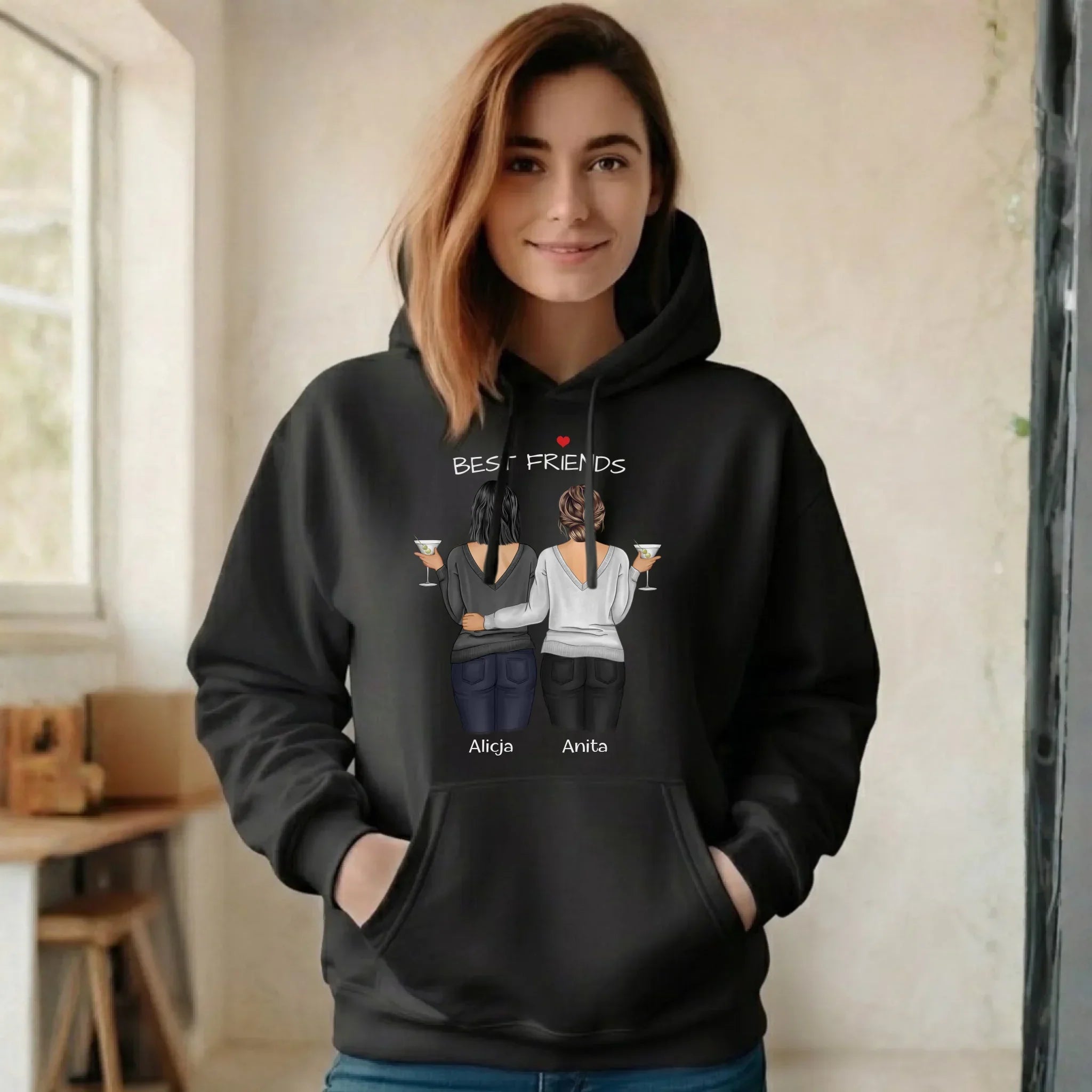 Bluza damska z kapturem - prezent dla przyjaciółki - Best Friends - personalizowane postacie 2-4 osoby PR03