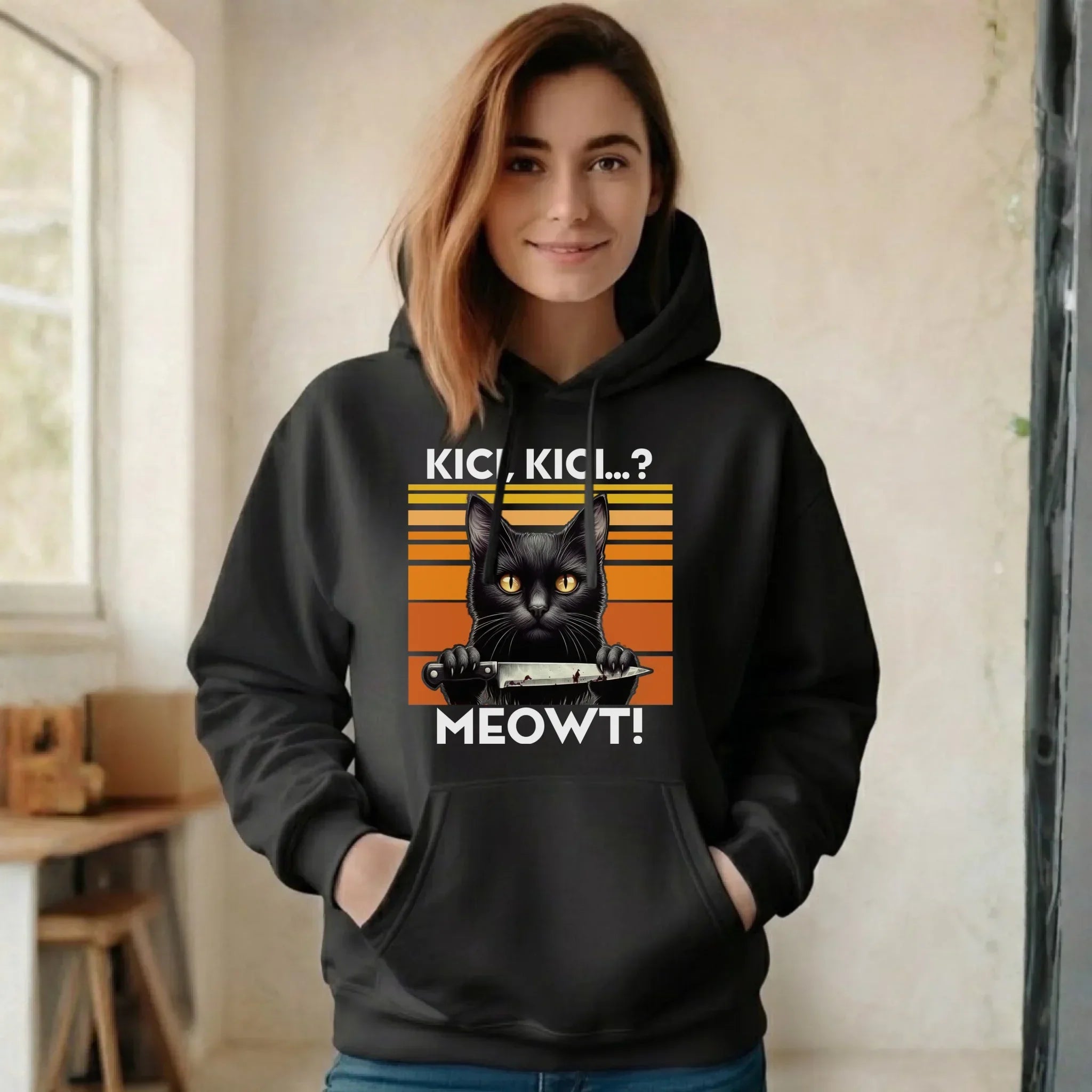 Bluza damska - Kot z nożem - Kici, kici... MEOWT! HL17 - StoryCups.pl