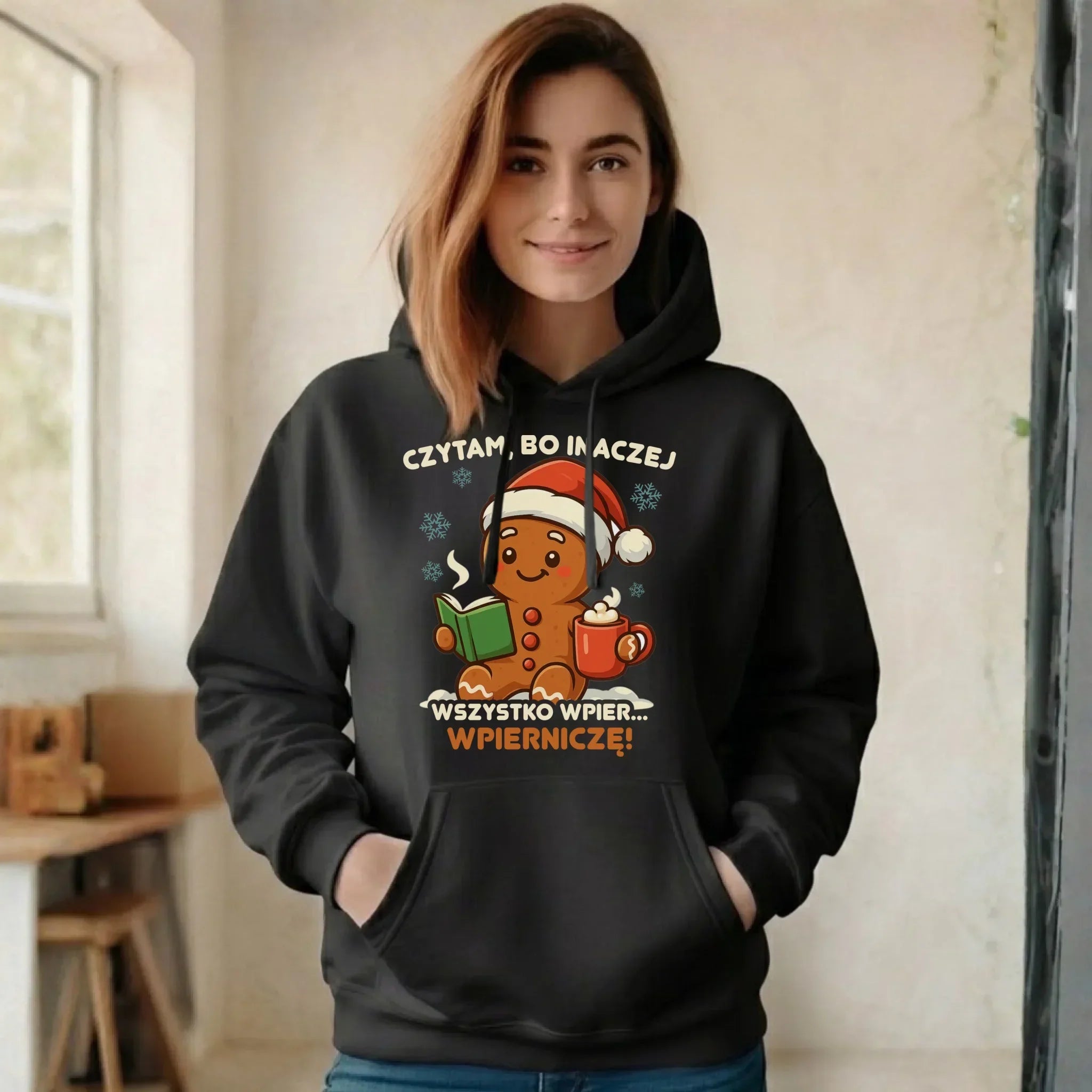 Bluza damska z kapturem świąteczna - Czytam, bo inaczej wszystko wpier... wpierniczę BN79 - StoryCups.pl