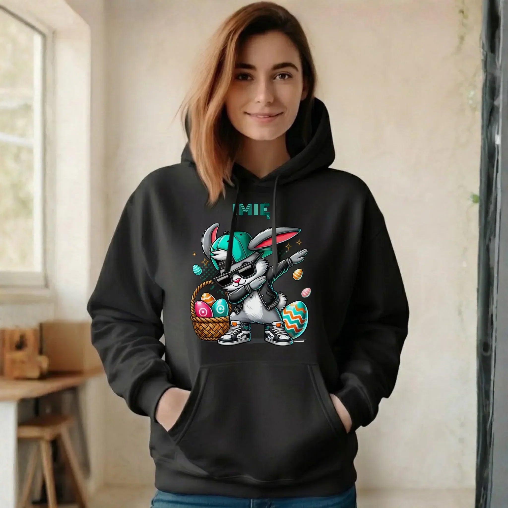 Bluza damska z kapturem wielkanocna - Zajączek Dab dance - personalizowana WN09 - StoryCups.pl