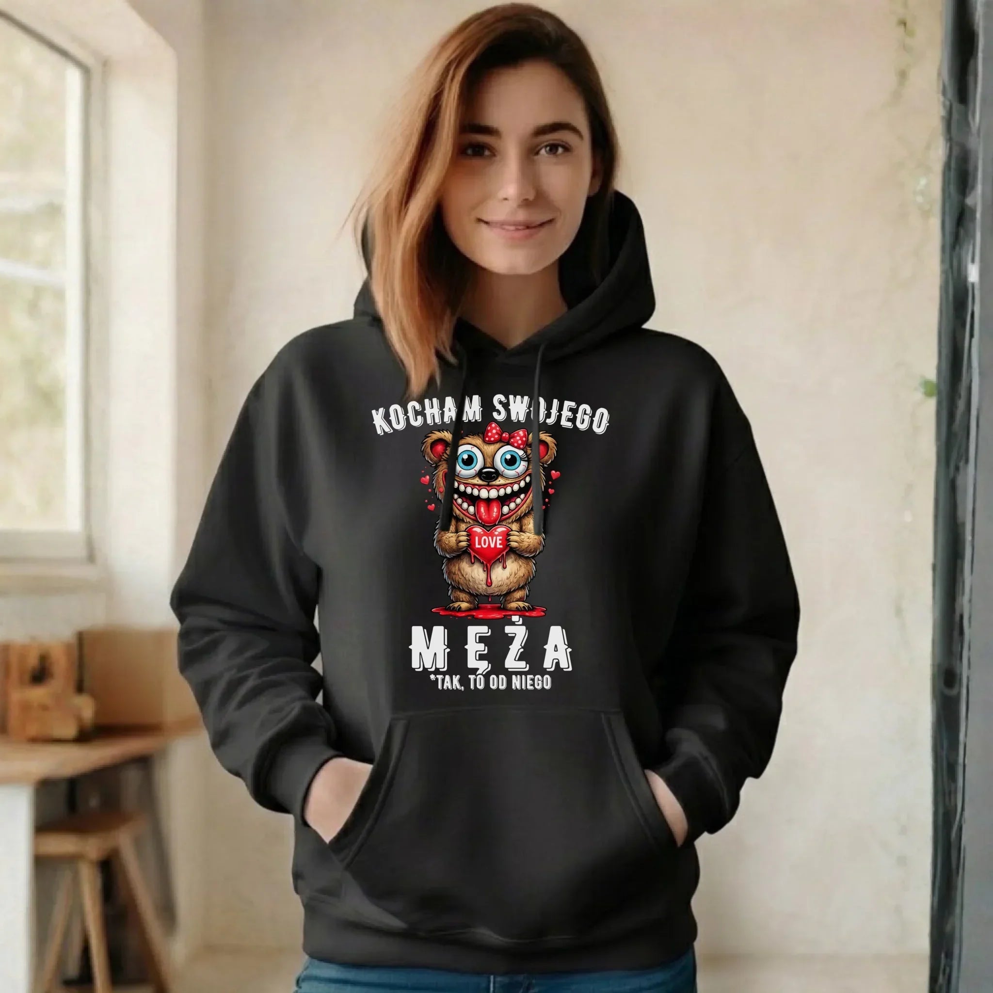 Bluza damska z kapturem dla żony - Kocham swojego męża W22 - StoryCups.pl