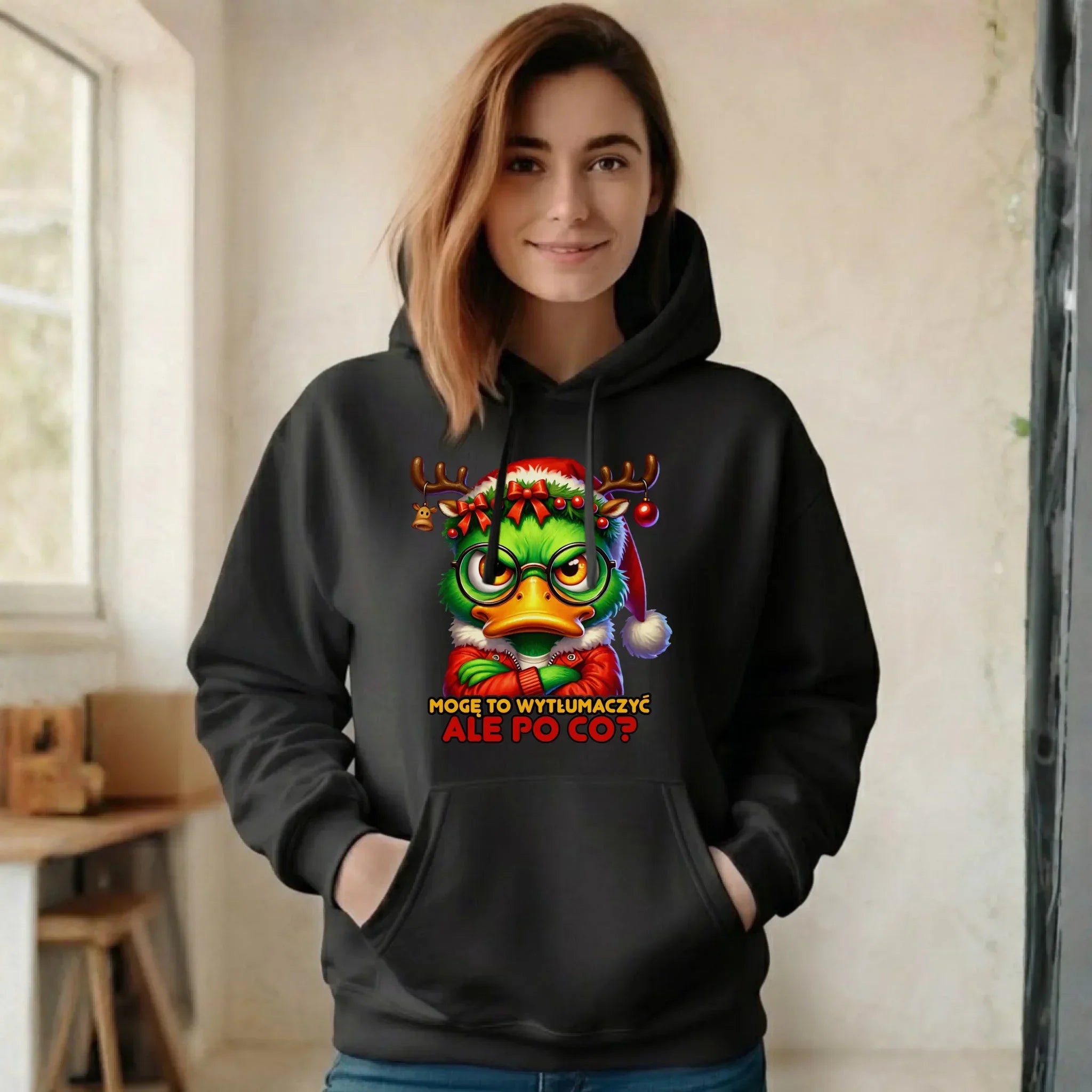 Bluza damska z kapturem świąteczna - Mogę to wytłumaczyć Ale po co? BN77 - StoryCups.pl