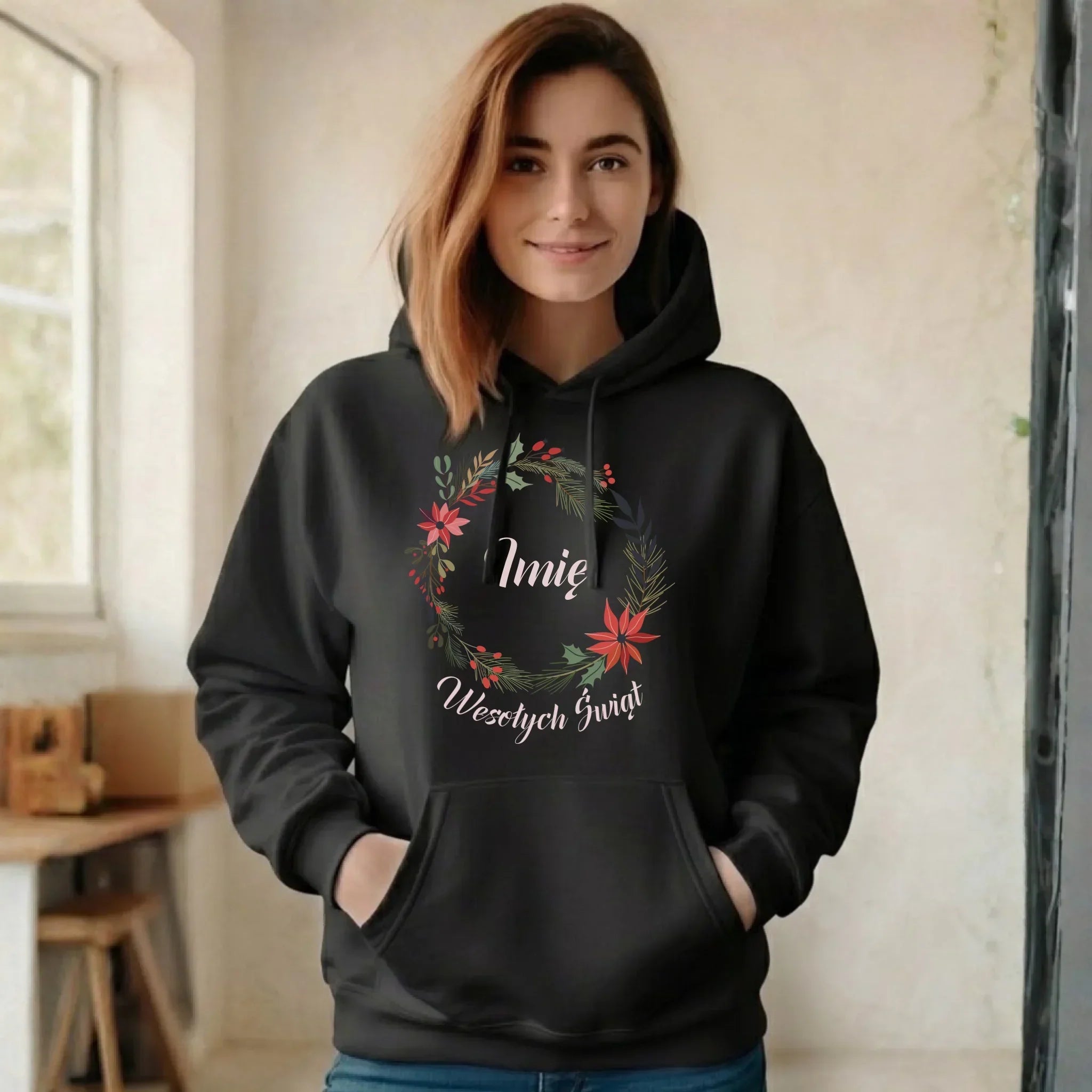 Bluza damska z kapturem świąteczna - Wesołych Świąt - personalizowana BN19 - StoryCups.pl