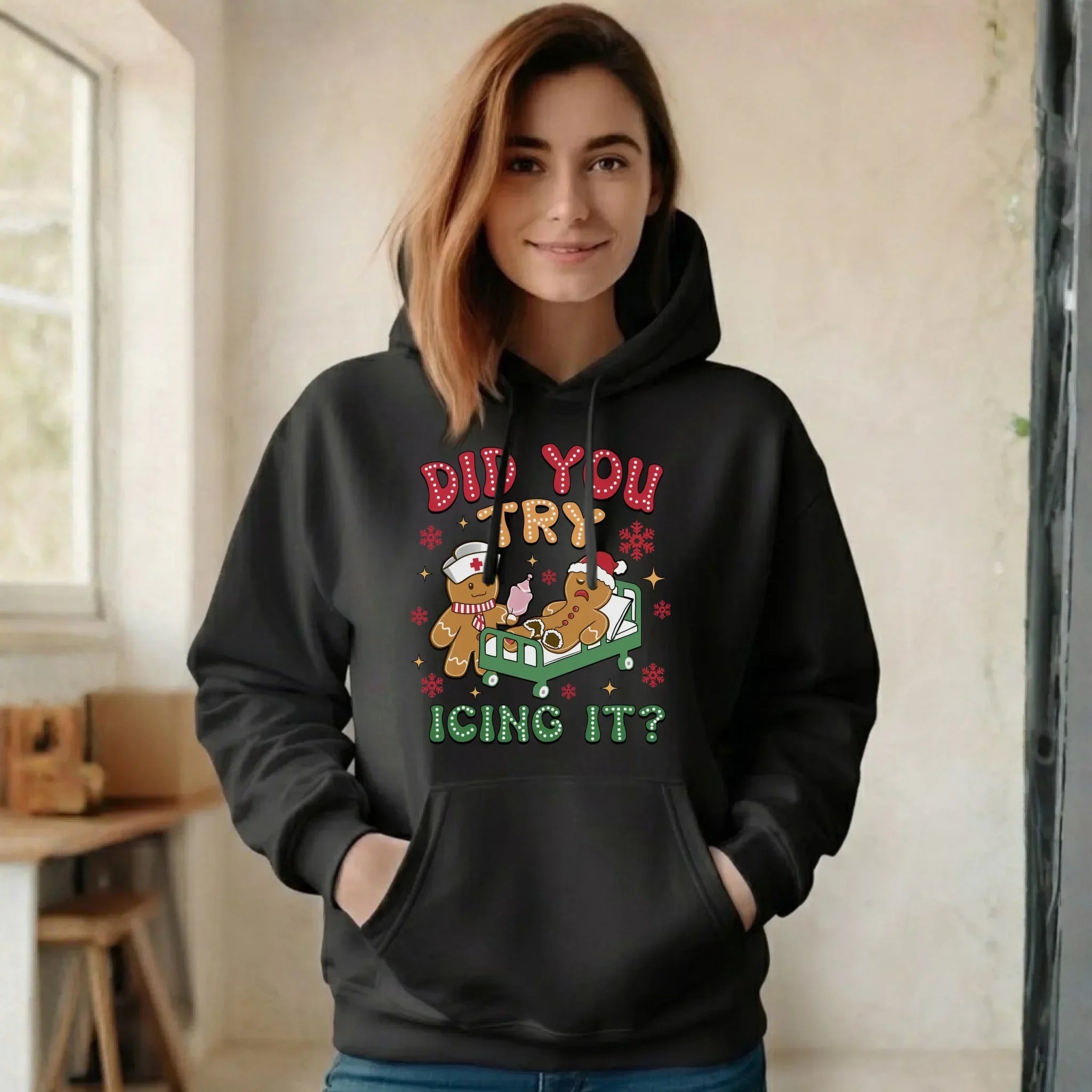 Bluza damska z kapturem świąteczna - Did you try icing it? BN78 - StoryCups.pl