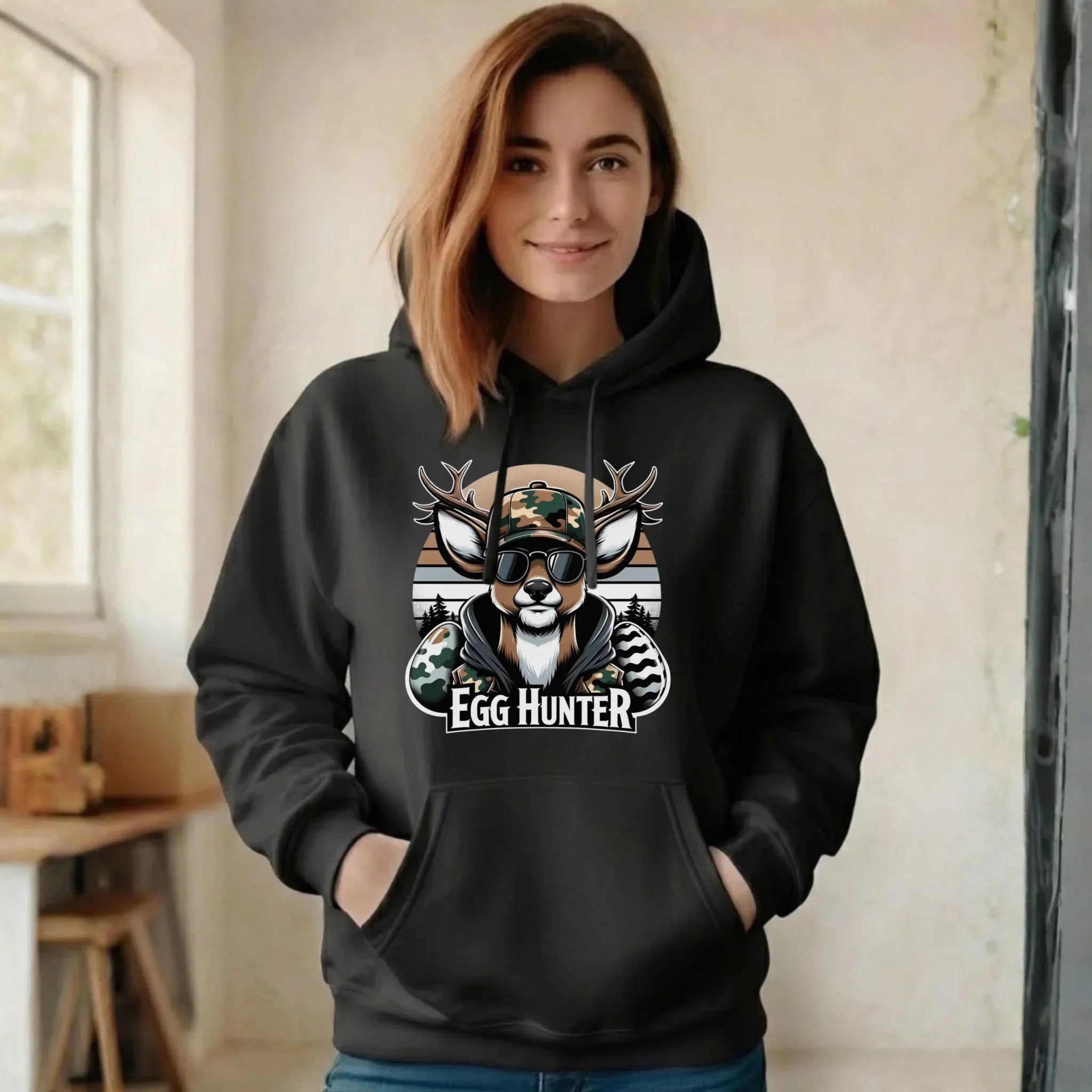 Bluza damska z kapturem wielkanocna - Jeleń Survival Egg hunter WN19 - StoryCups.pl