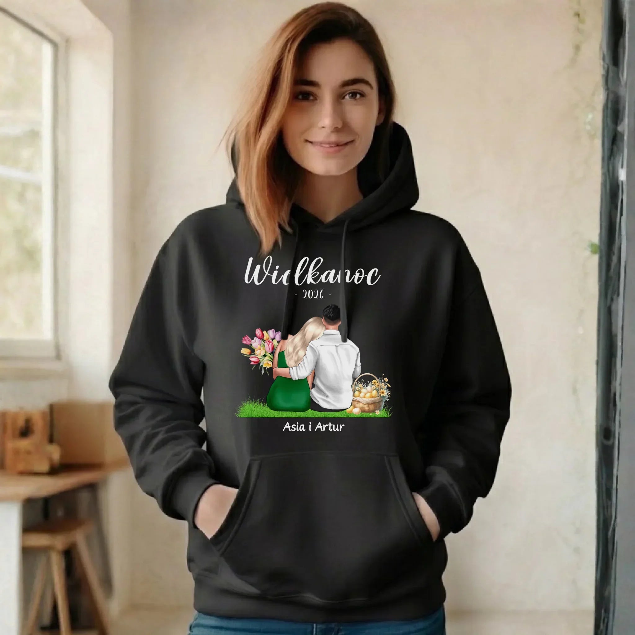 Bluza damska z kapturem na Wielkanoc dla par - personalizowana WN36 - StoryCups.pl