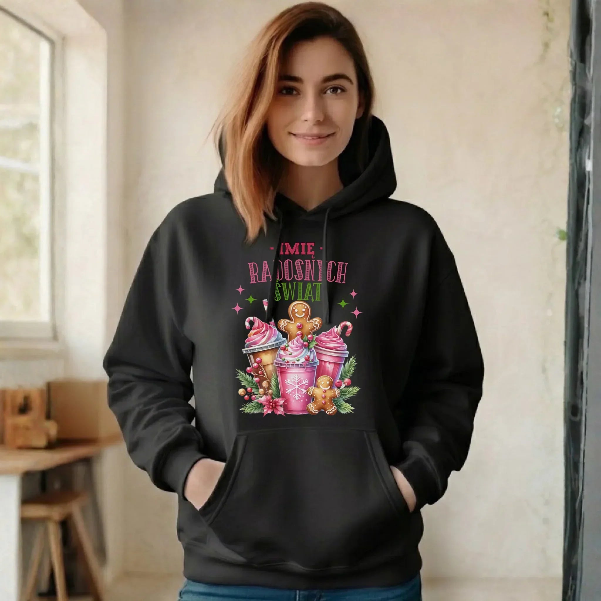 Bluza damska z kapturem świąteczna - Radosnych Świąt - personalizowana BN58 - StoryCups.pl