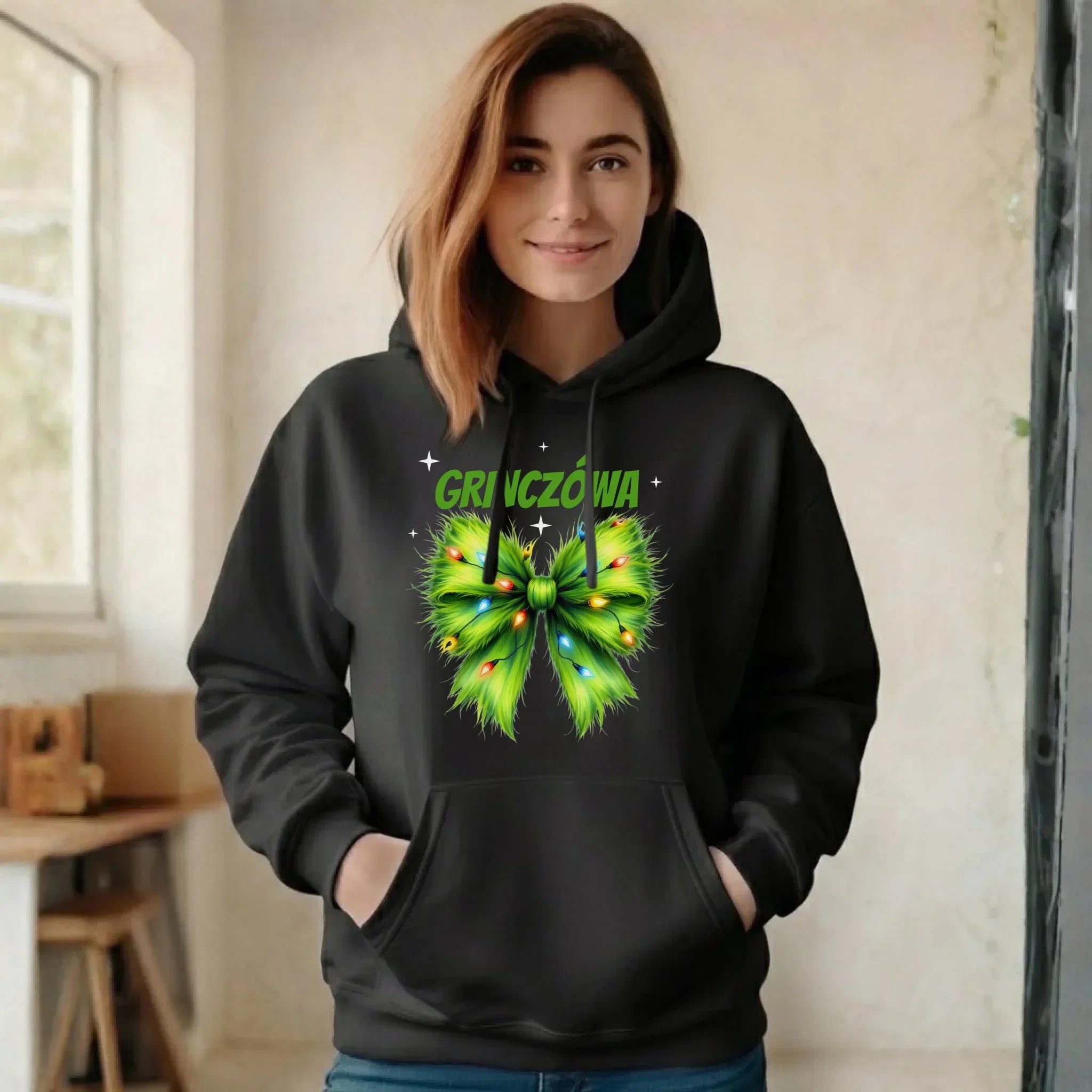 Bluza damska z kapturem świąteczna - Grinczówa BN114 - StoryCups.pl