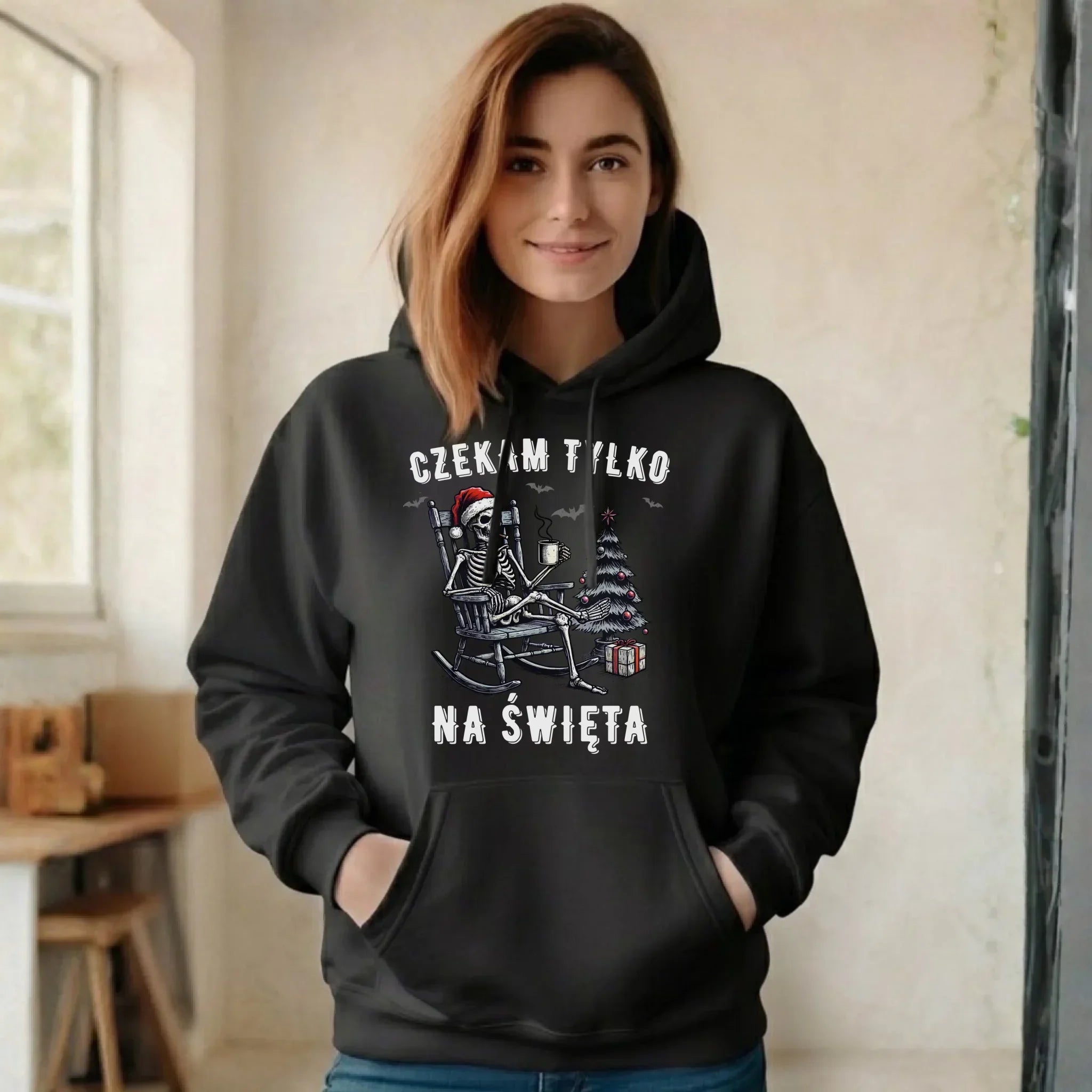 Bluza damska z kapturem świąteczna - Czekam tylko na święta BN56 - StoryCups.pl