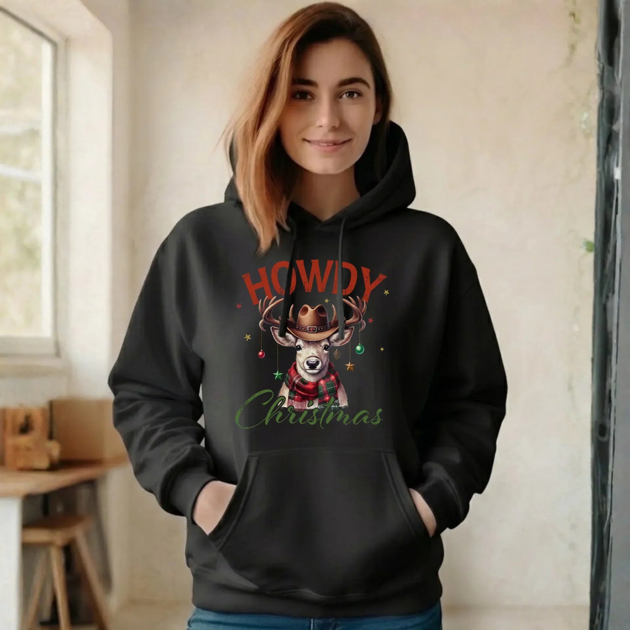 Bluza damska z kapturem świąteczna - Howdy Christmas BN54 - StoryCups.pl