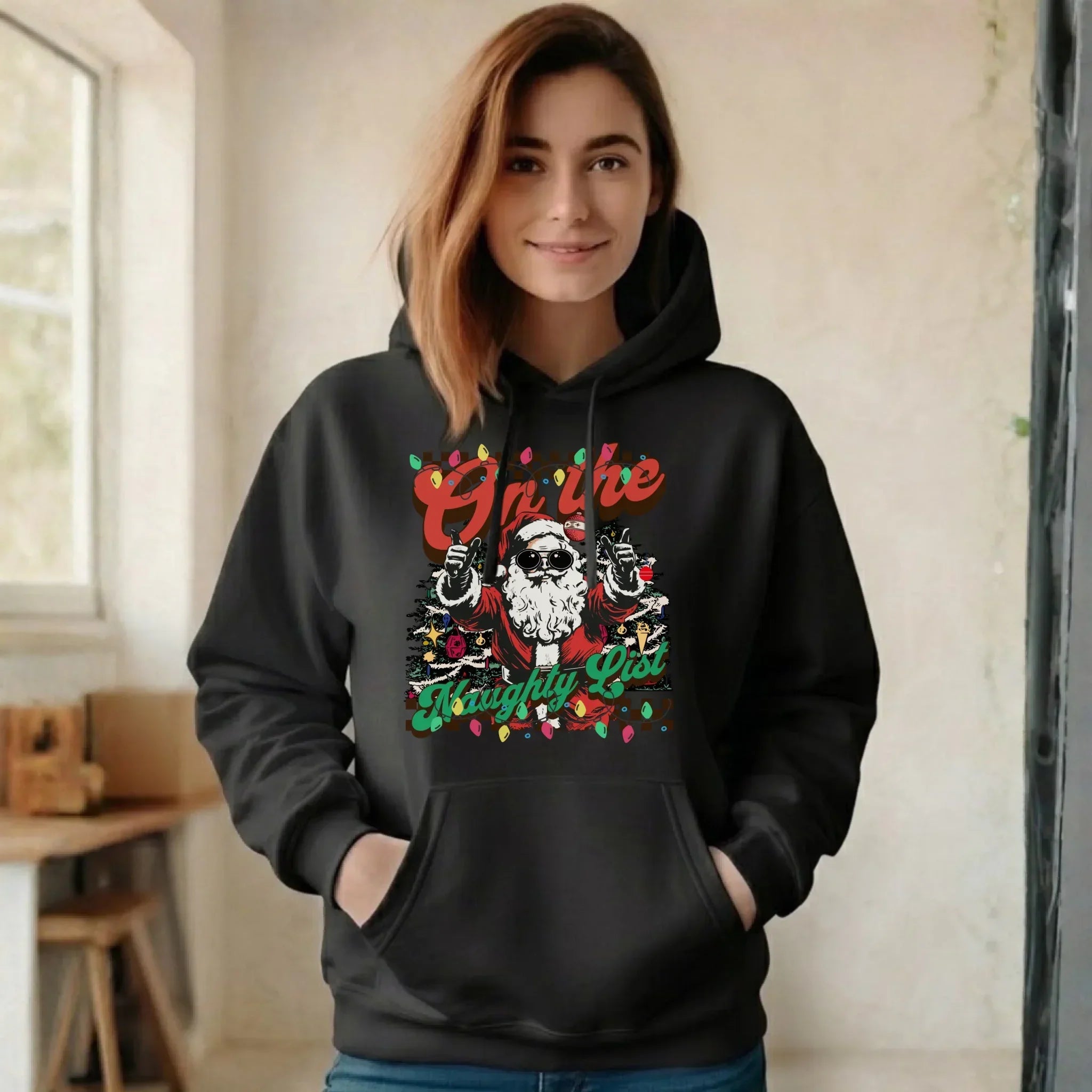Bluza damska z kapturem świąteczna - On the Naughty List BN50 - StoryCups.pl