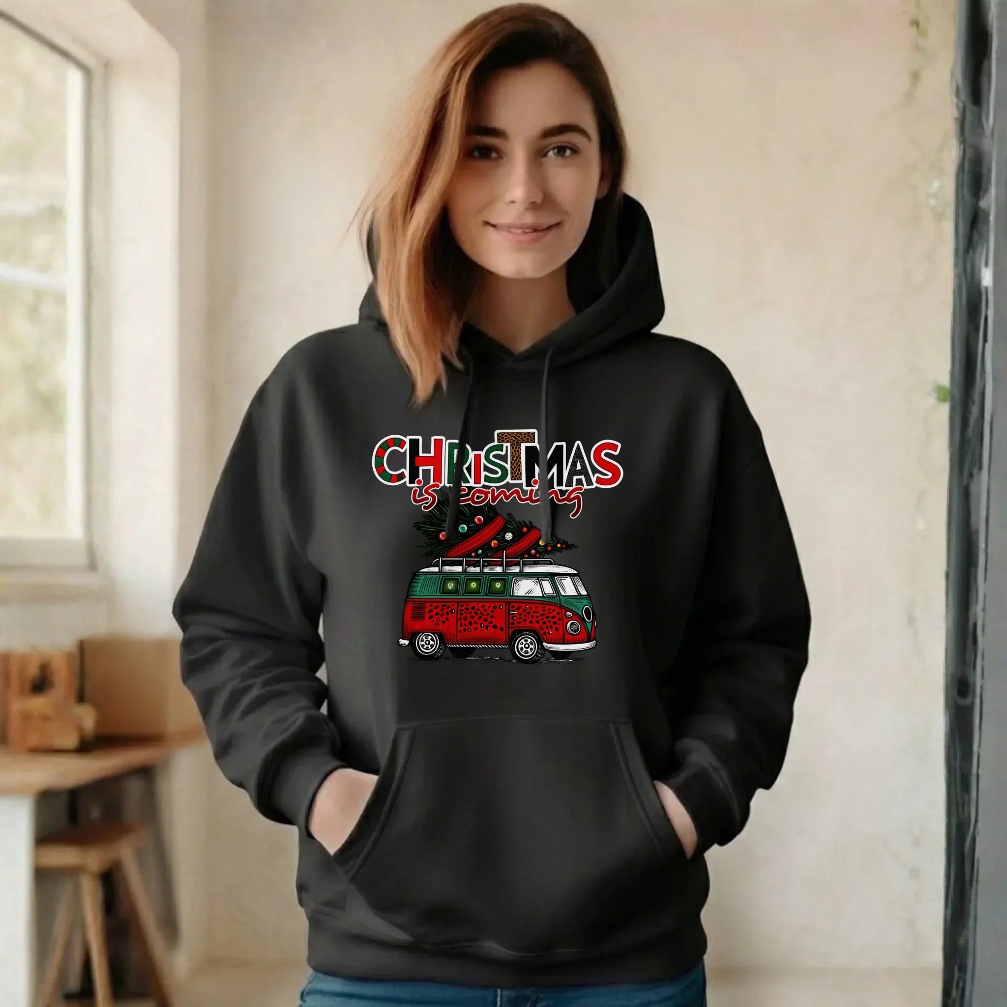 Bluza damska z kapturem świąteczna - Kamper Christmas is coming BN42 - StoryCups.pl